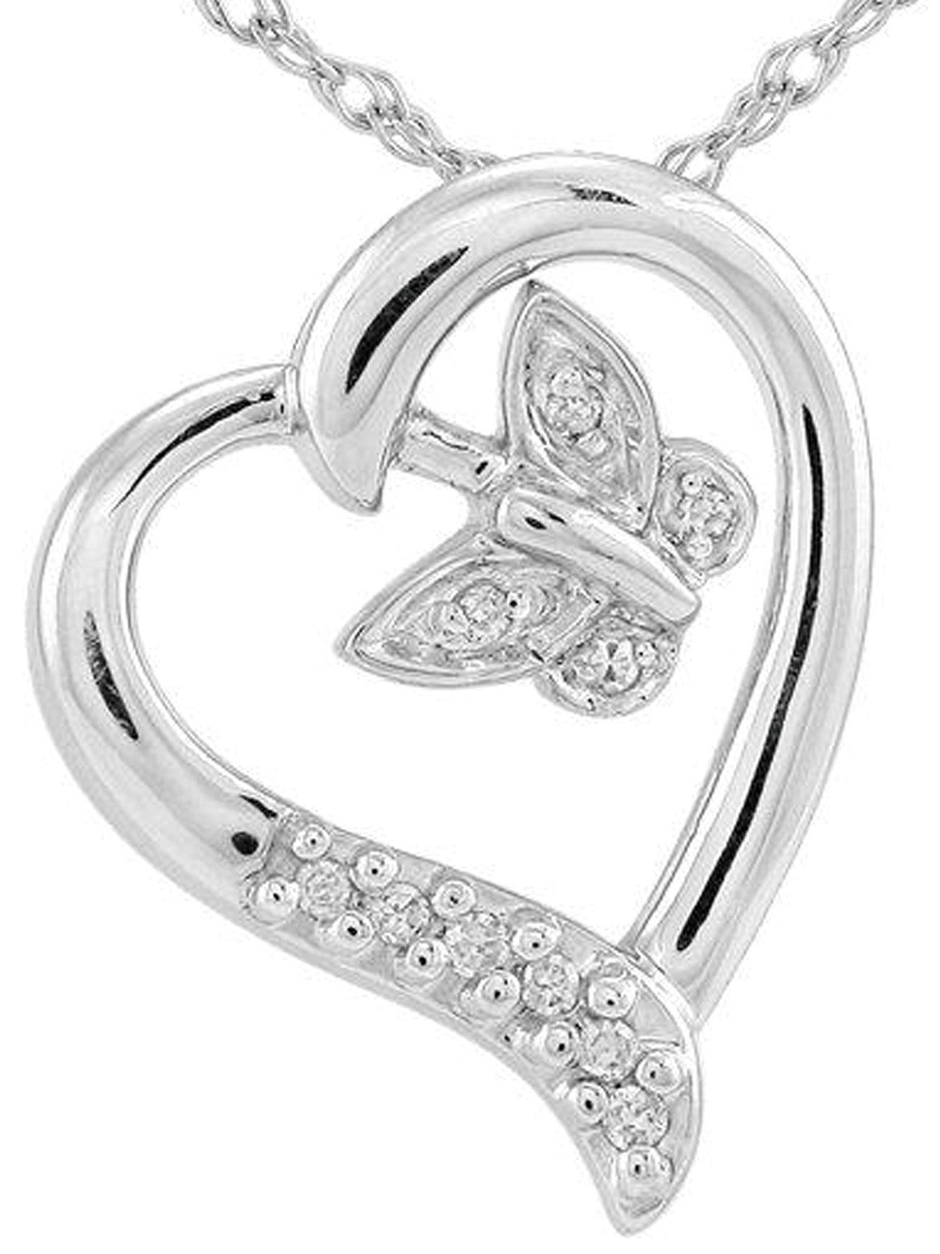 Sterling Silver 5 Point Diamond Heart and Butterfly Pendant Sterling Silver 5 Point Diamond Heart and Butterfly Pendant