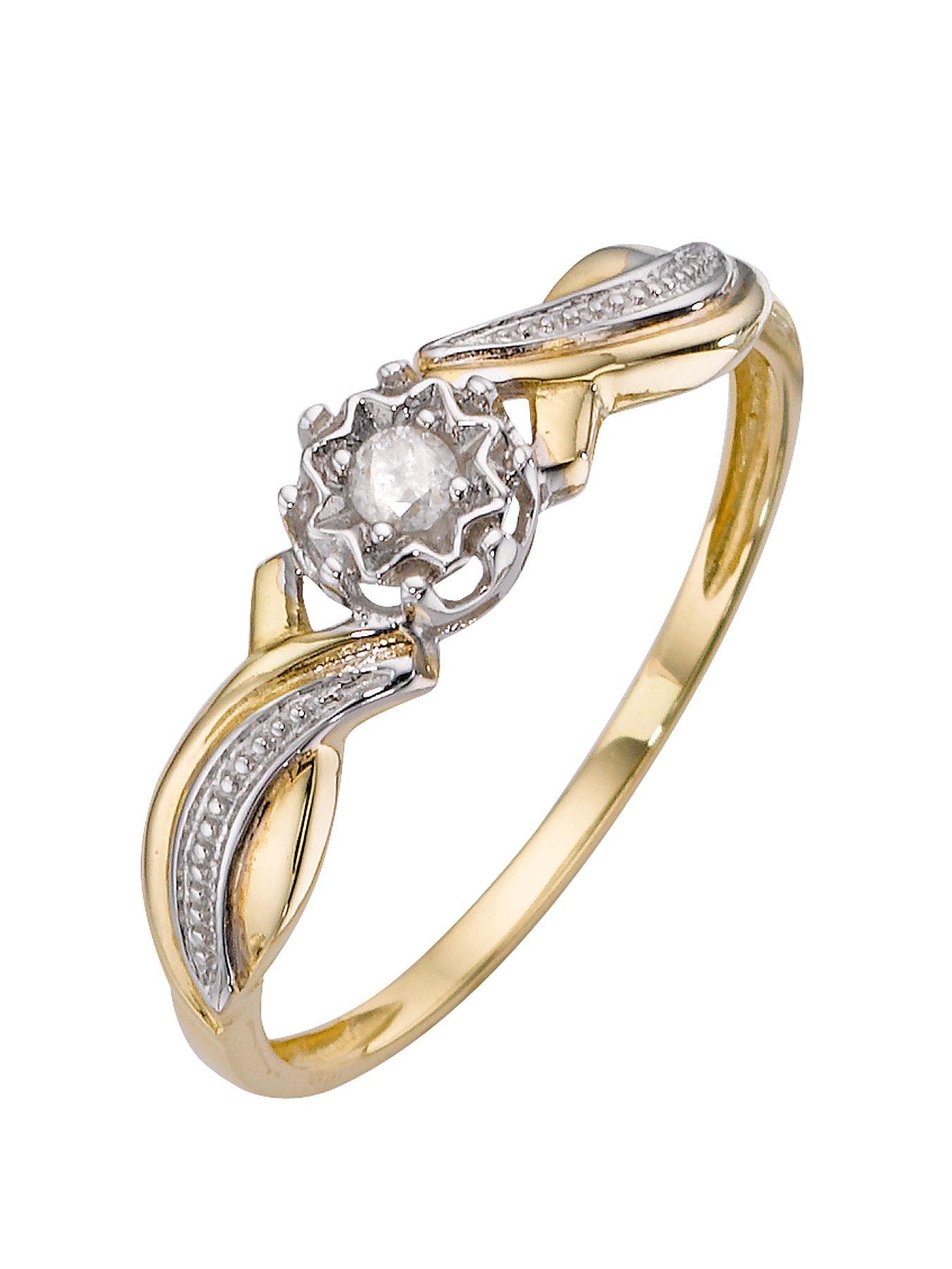 9 Carat Yellow Gold 5 Point Diamond Twist Shoulder Ring 9 Carat Yellow Gold 5 Point Diamond Twist Shoulder Ring
