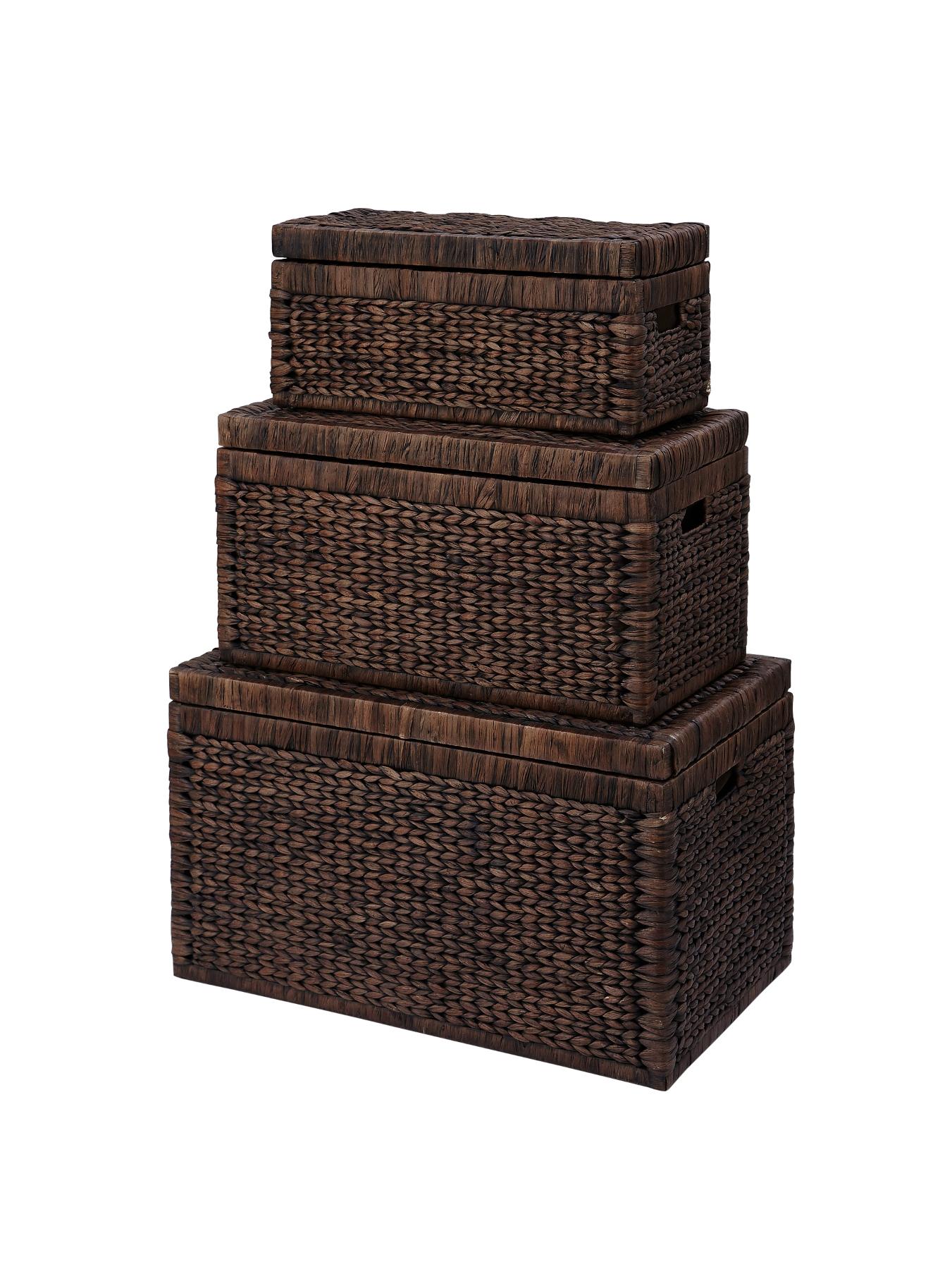 Set of 3 Arrow Weave Wicker Storage Chests - Chocolate Set of 3 Arrow Weave Wicker Storage Chests - Chocolate