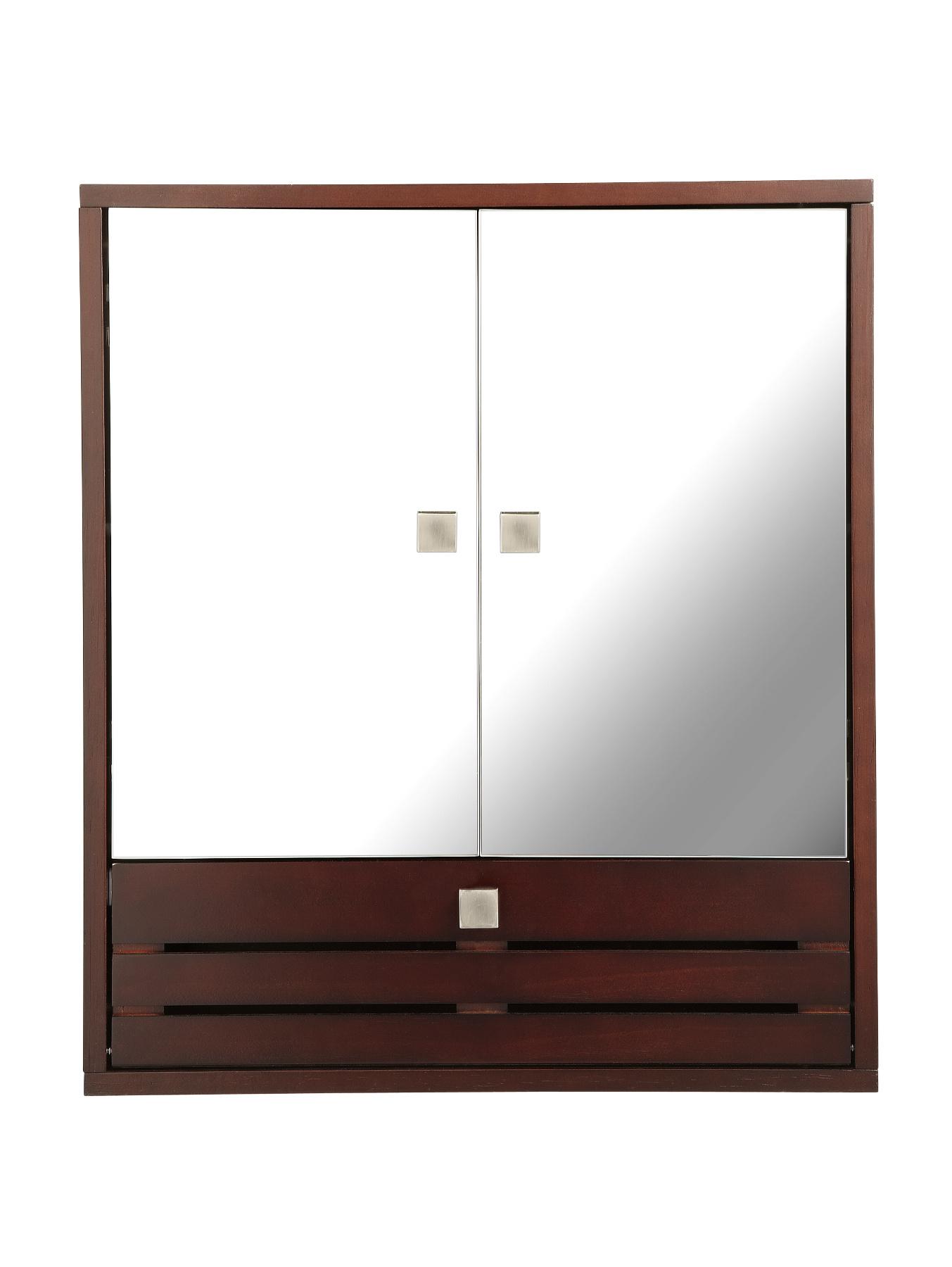 Slatted 3-Door Mirrored Bathroom Cabinet - Dark Wood Slatted 3-Door Mirrored Bathroom Cabinet - Dark Wood
