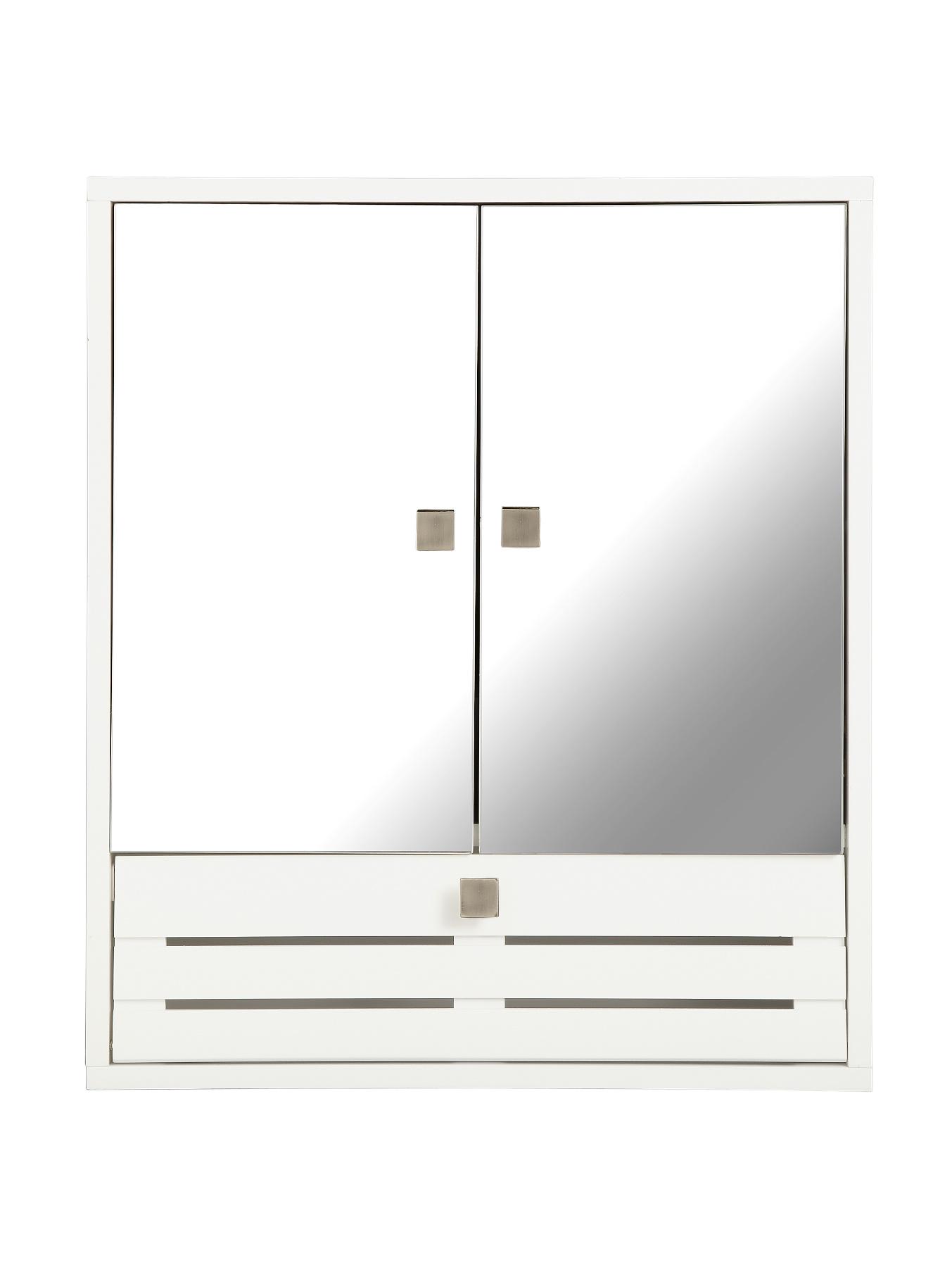 Slatted 3-Door Mirrored Bathroom Cabinet - White Slatted 3-Door Mirrored Bathroom Cabinet - White