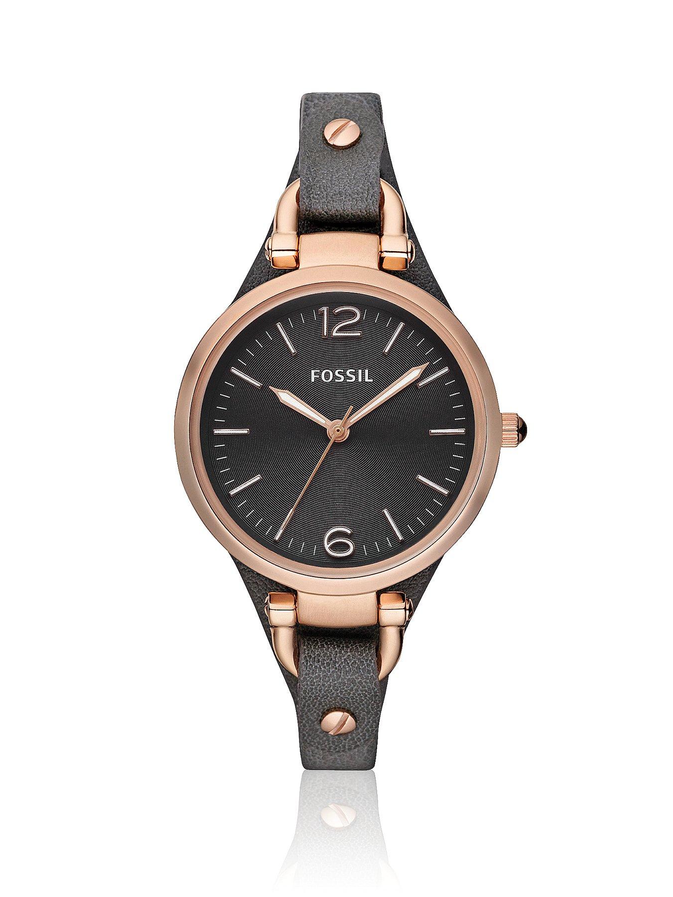Georgia Rose Gold Bezeland Grey Leather Strap Ladies Watch Georgia Rose Gold Bezeland Grey Leather Strap Ladies Watch