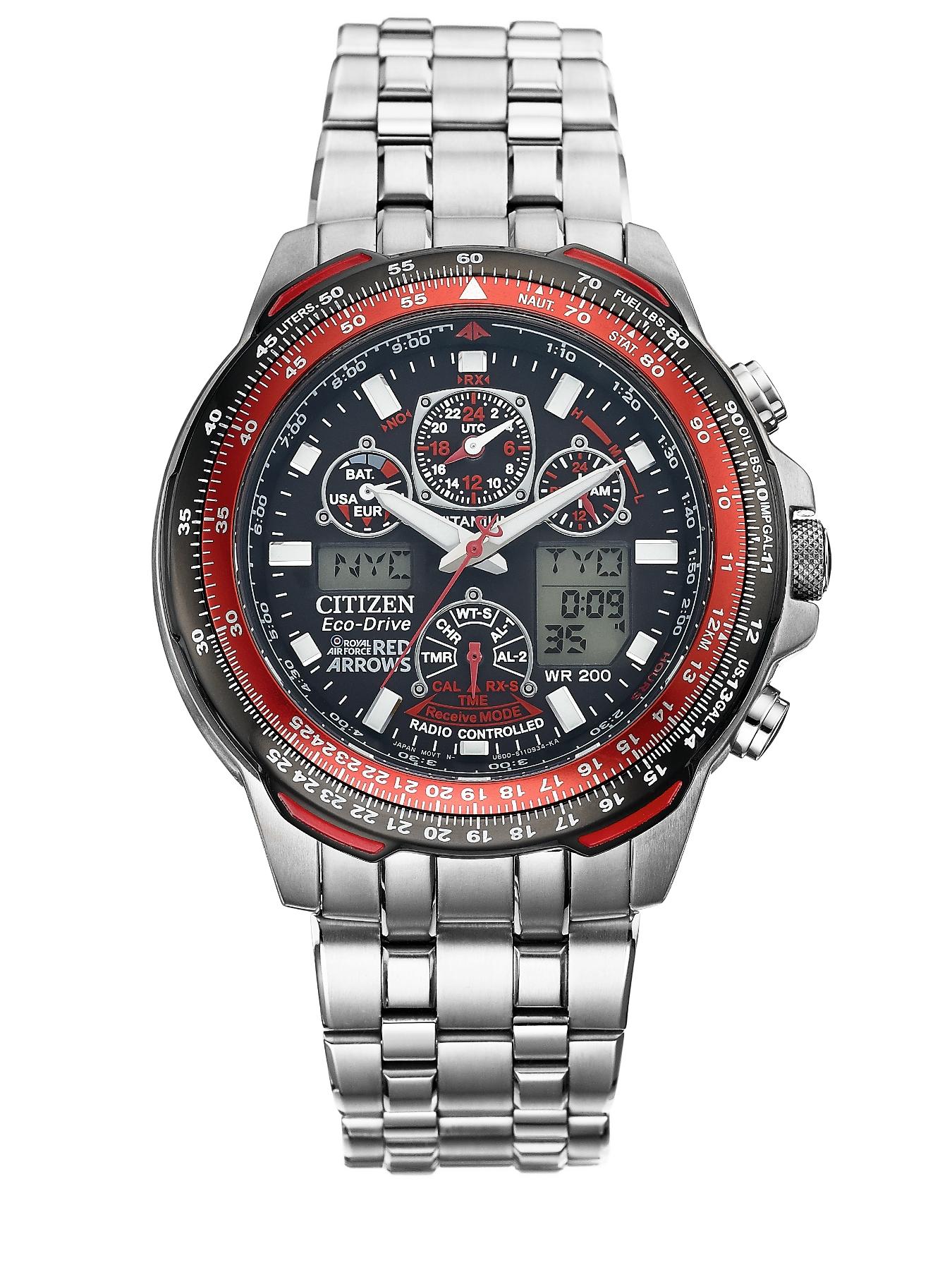 Eco-Drive Red Arrows Skyhawk A.T. Titanium Radio-Controlled Multi-Function Bracelet Mens Watch Eco-Drive Red Arrows Skyhawk A.T. Titanium Radio-Controlled Multi-Function Bracelet Mens Watch
