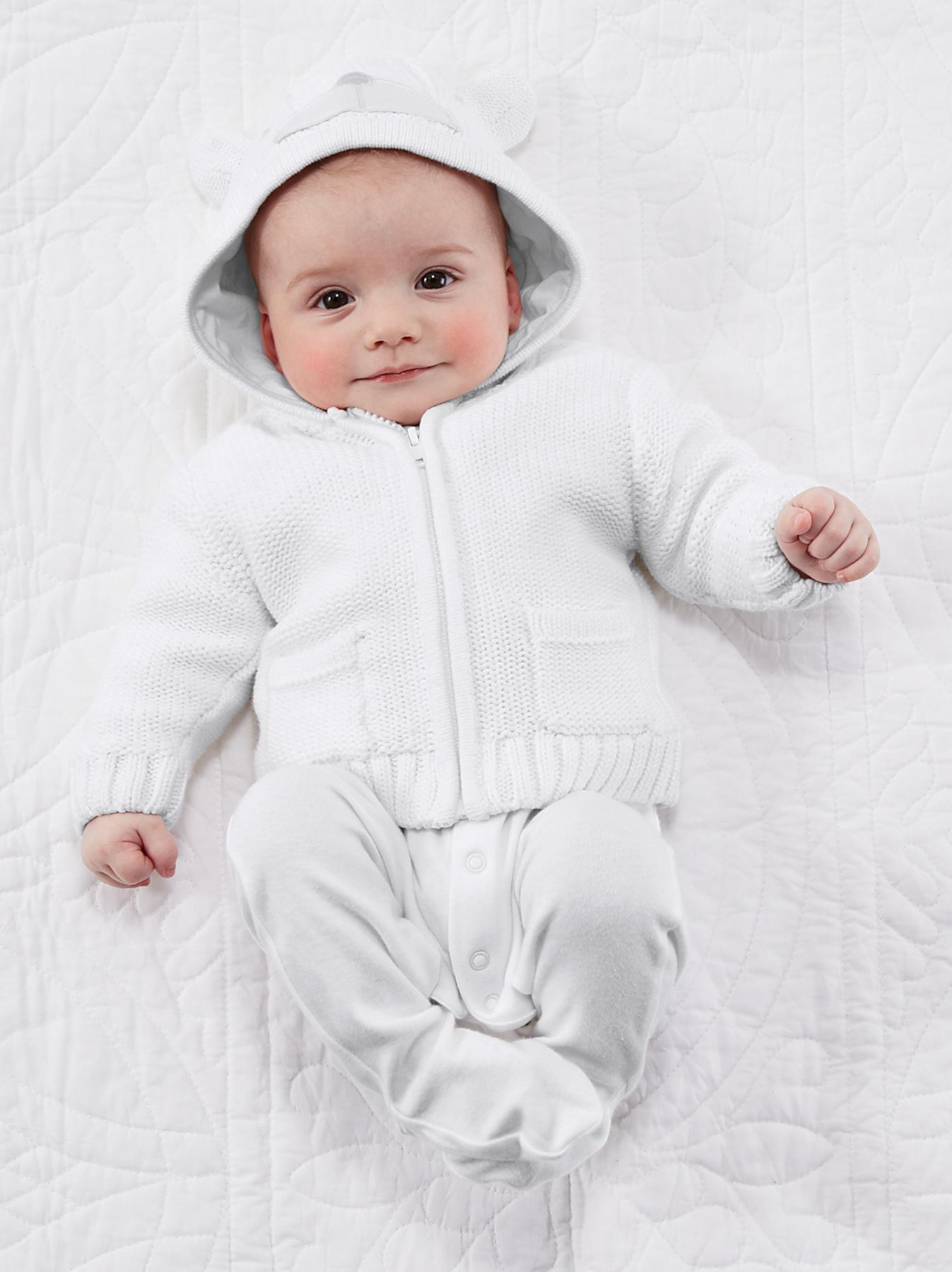 Baby Hooded Cotton Cardigan with Bear Ears, Blue,White,Pink Baby Hooded Cotton Cardigan with Bear Ears, Blue,White,Pink