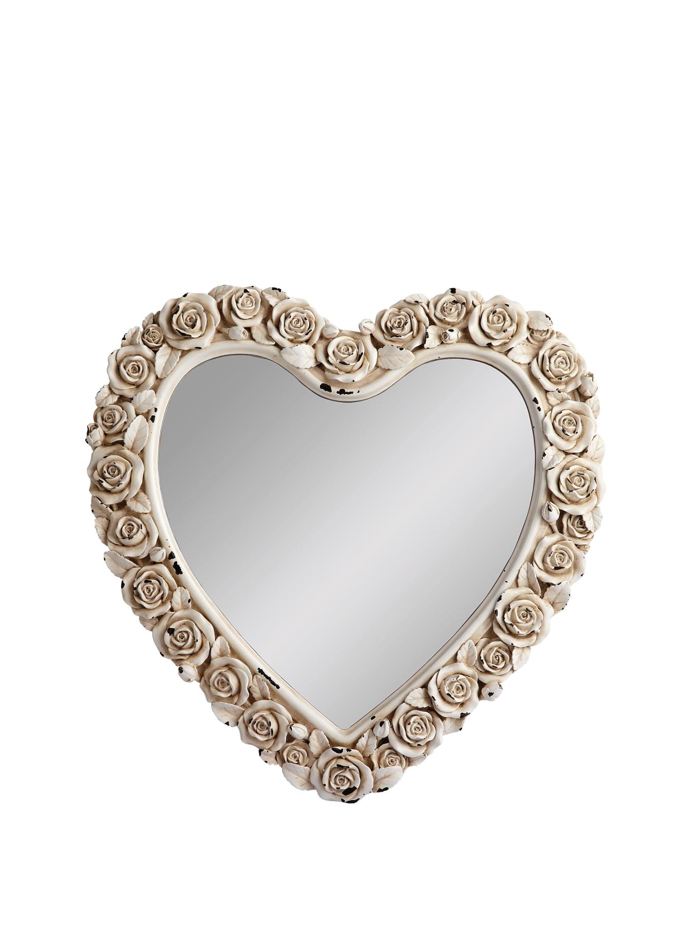 Heart Shaped Mirror With Rose Detail Heart Shaped Mirror With Rose Detail