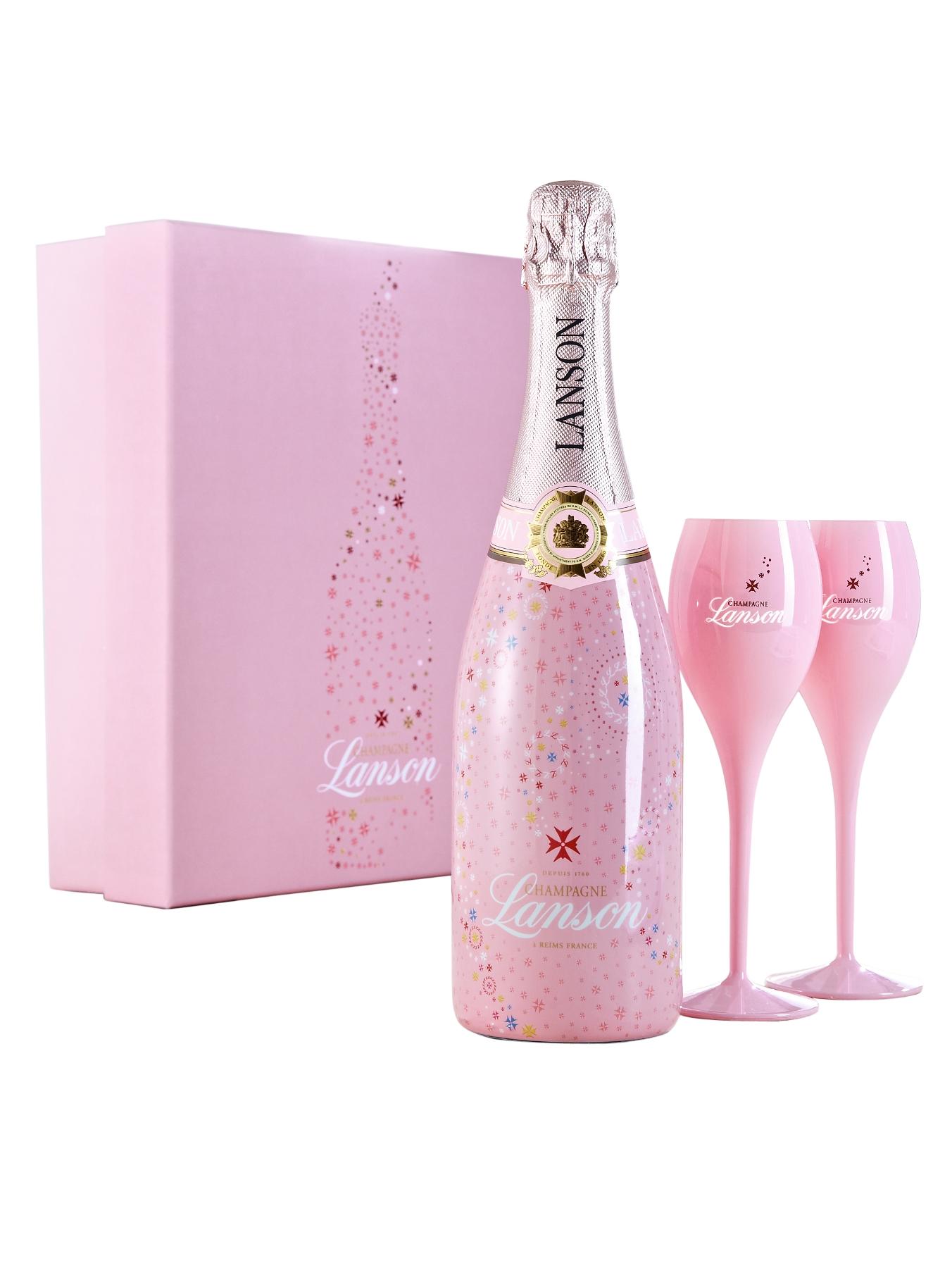 Rose Champagne Deluxe Gift Pack with 2 Pink Champagne Flutes Rose Champagne Deluxe Gift Pack with 2 Pink Champagne Flutes