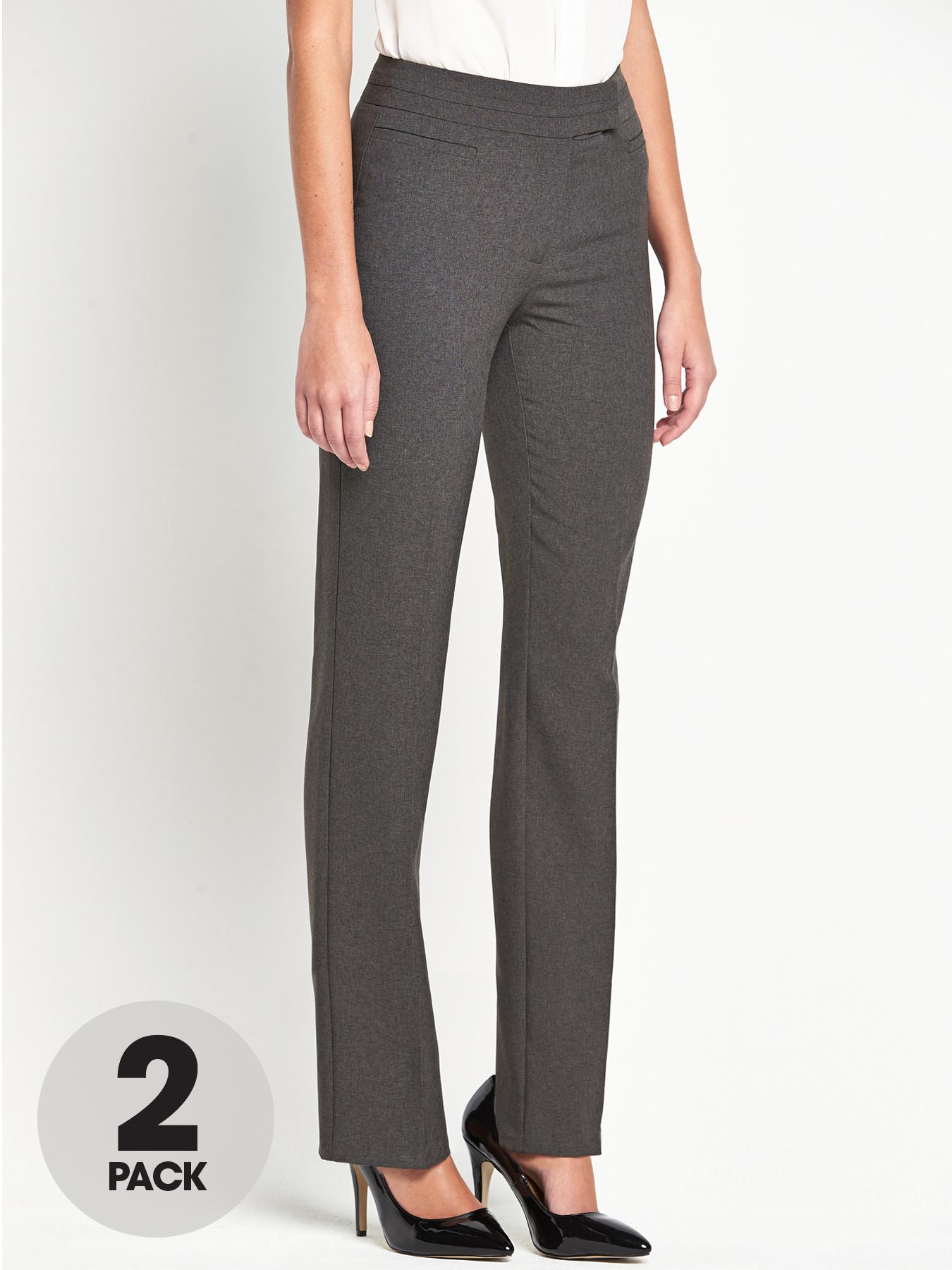 Straight Leg Smart Trousers (2 Pack), Black Straight Leg Smart Trousers (2 Pack), Black