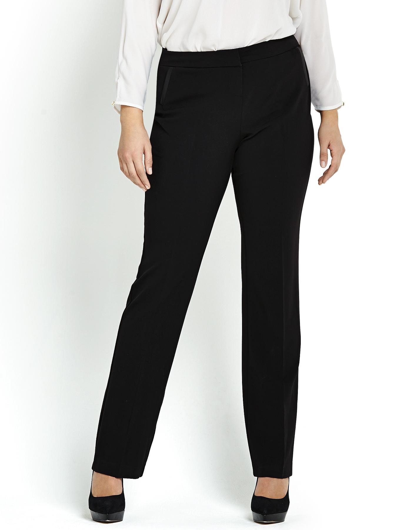 Straight Leg PU Pocket Trim Trousers, Black Straight Leg PU Pocket Trim Trousers, Black