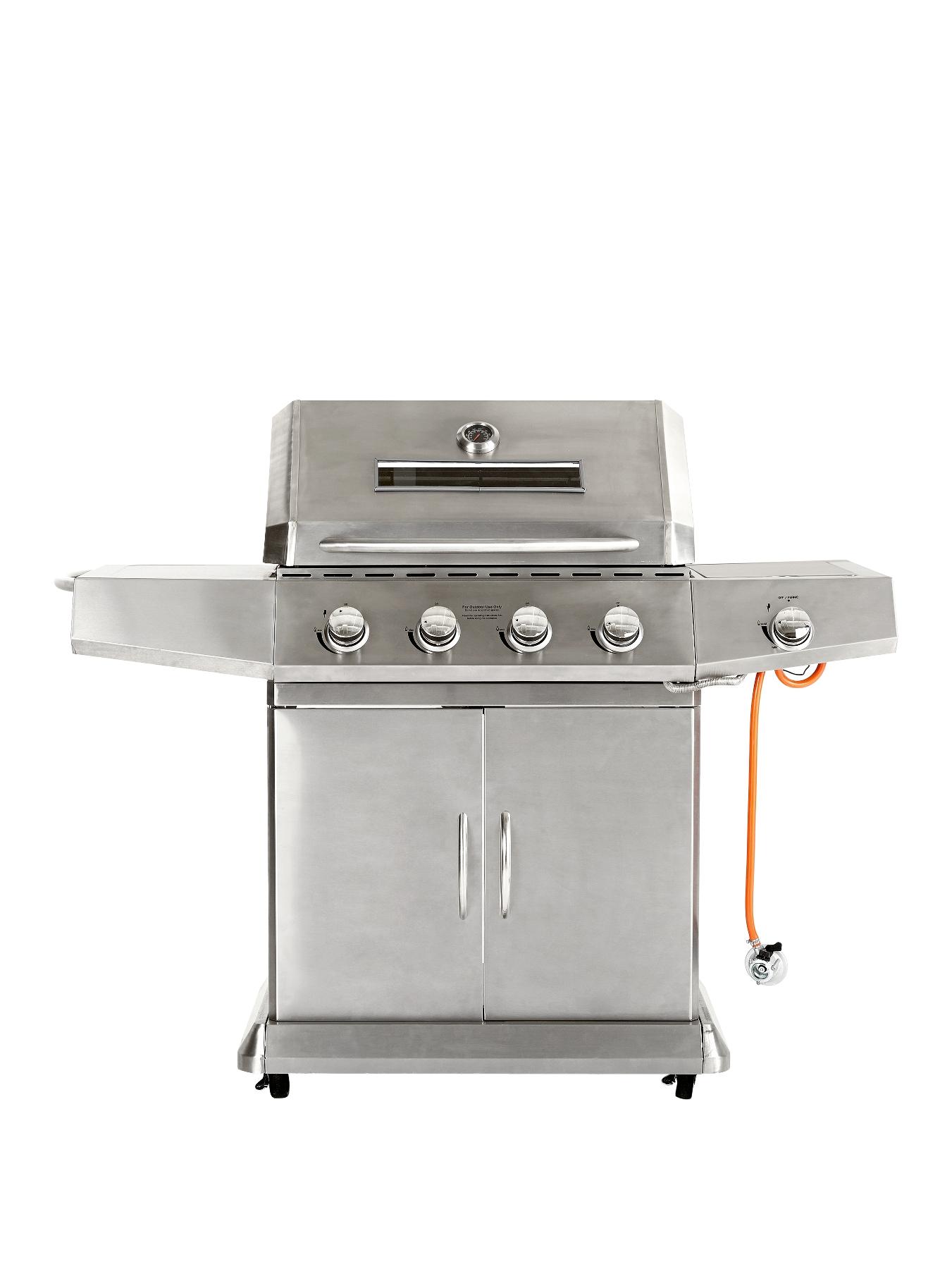 4 Burner Gas BBQ with Side Burner - Stainless Steel 4 Burner Gas BBQ with Side Burner - Stainless Steel