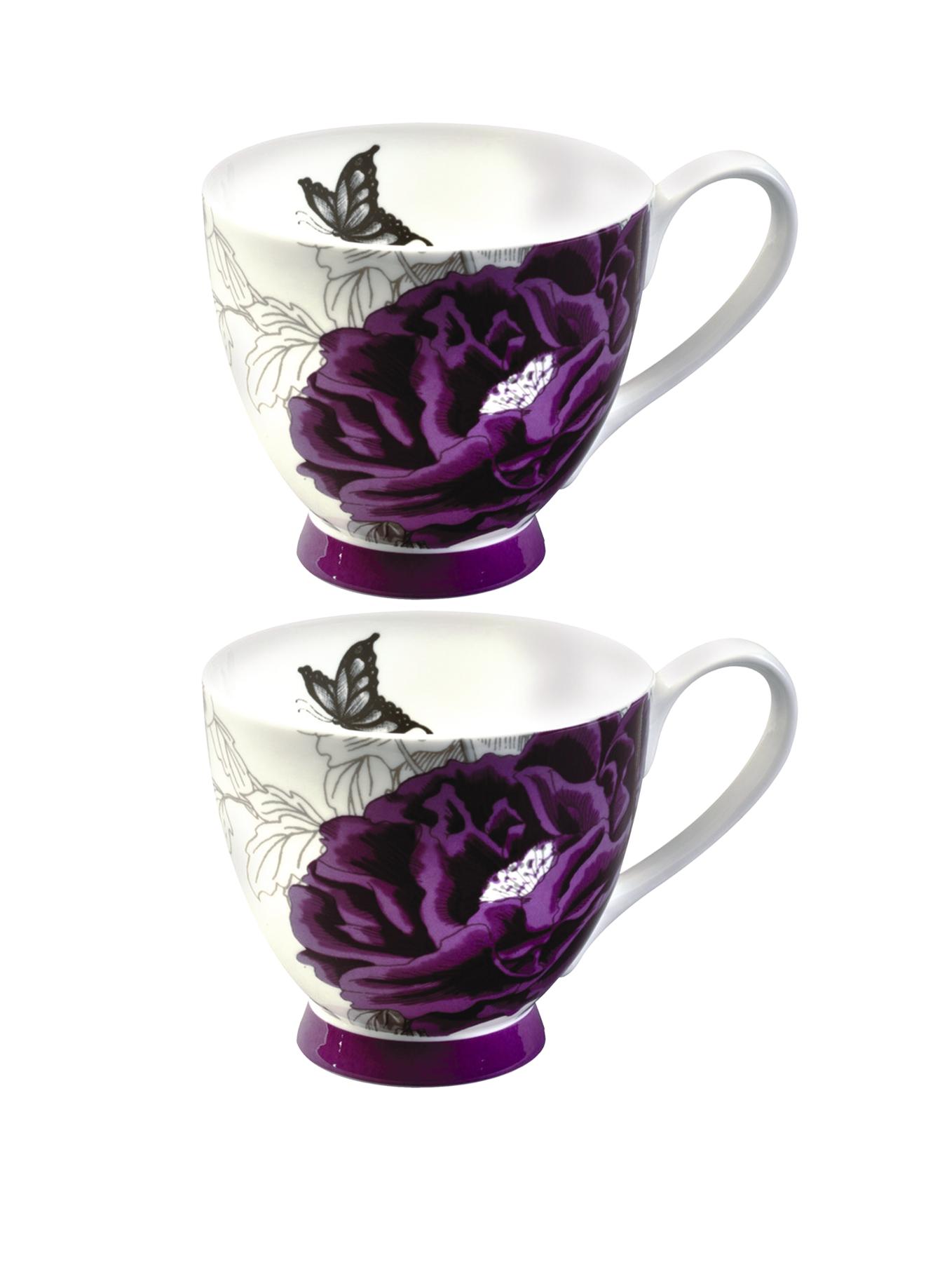 Peony Purple Footed Mugs - Purple (set of 2) Peony Purple Footed Mugs - Purple (set of 2)