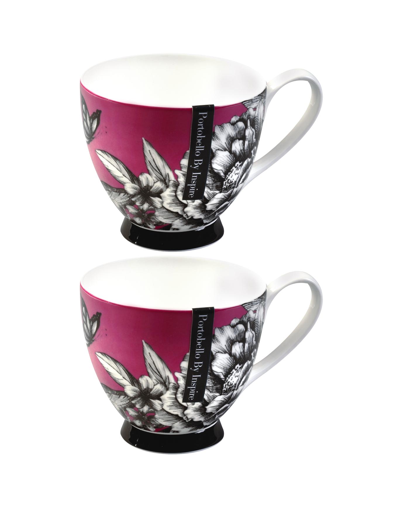 Zen Garden Pink Footed Mugs (Set of 2) - Pink Zen Garden Pink Footed Mugs (Set of 2) - Pink