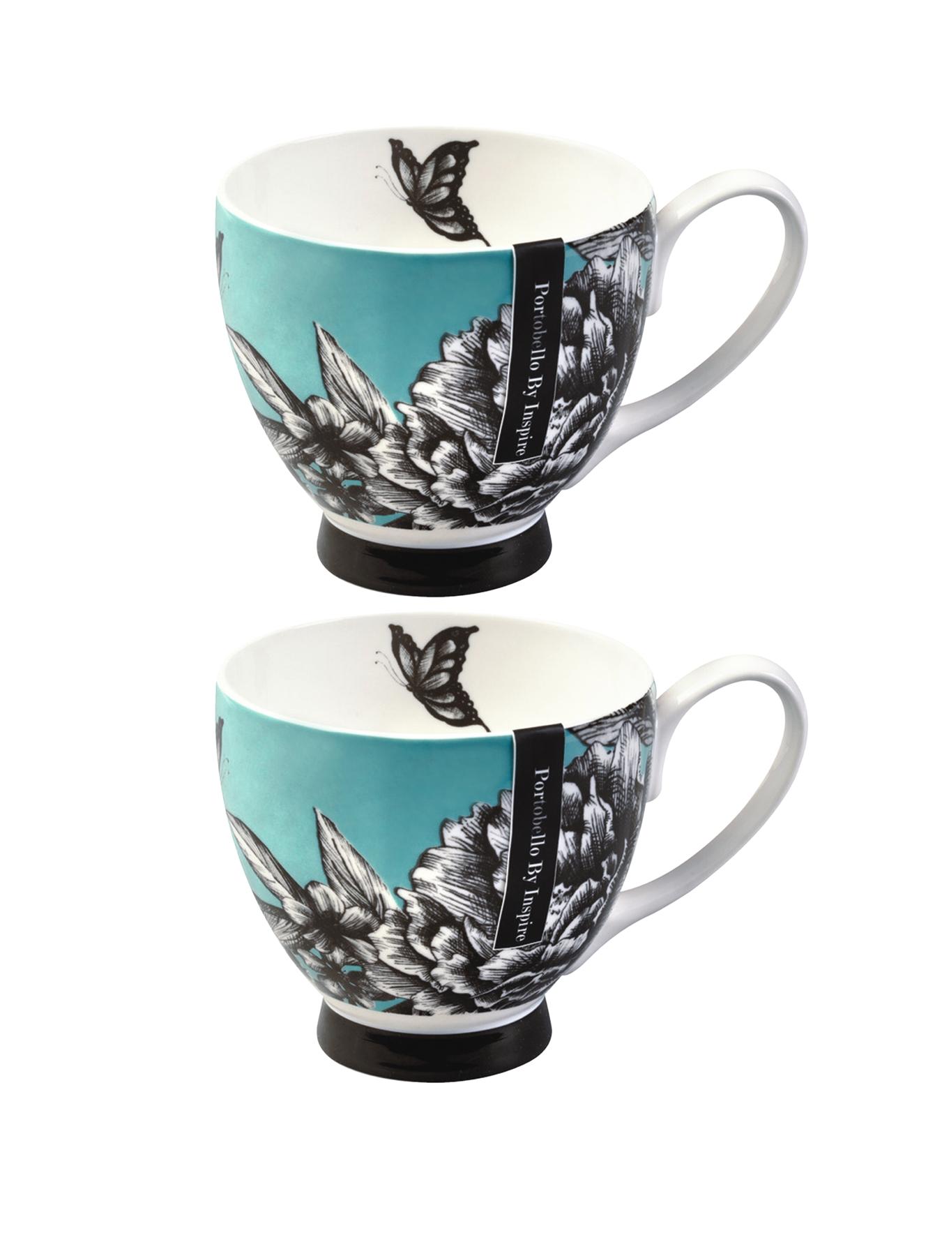 Zen Garden Teal Footed Mugs (Set of 2) - Teal Zen Garden Teal Footed Mugs (Set of 2) - Teal