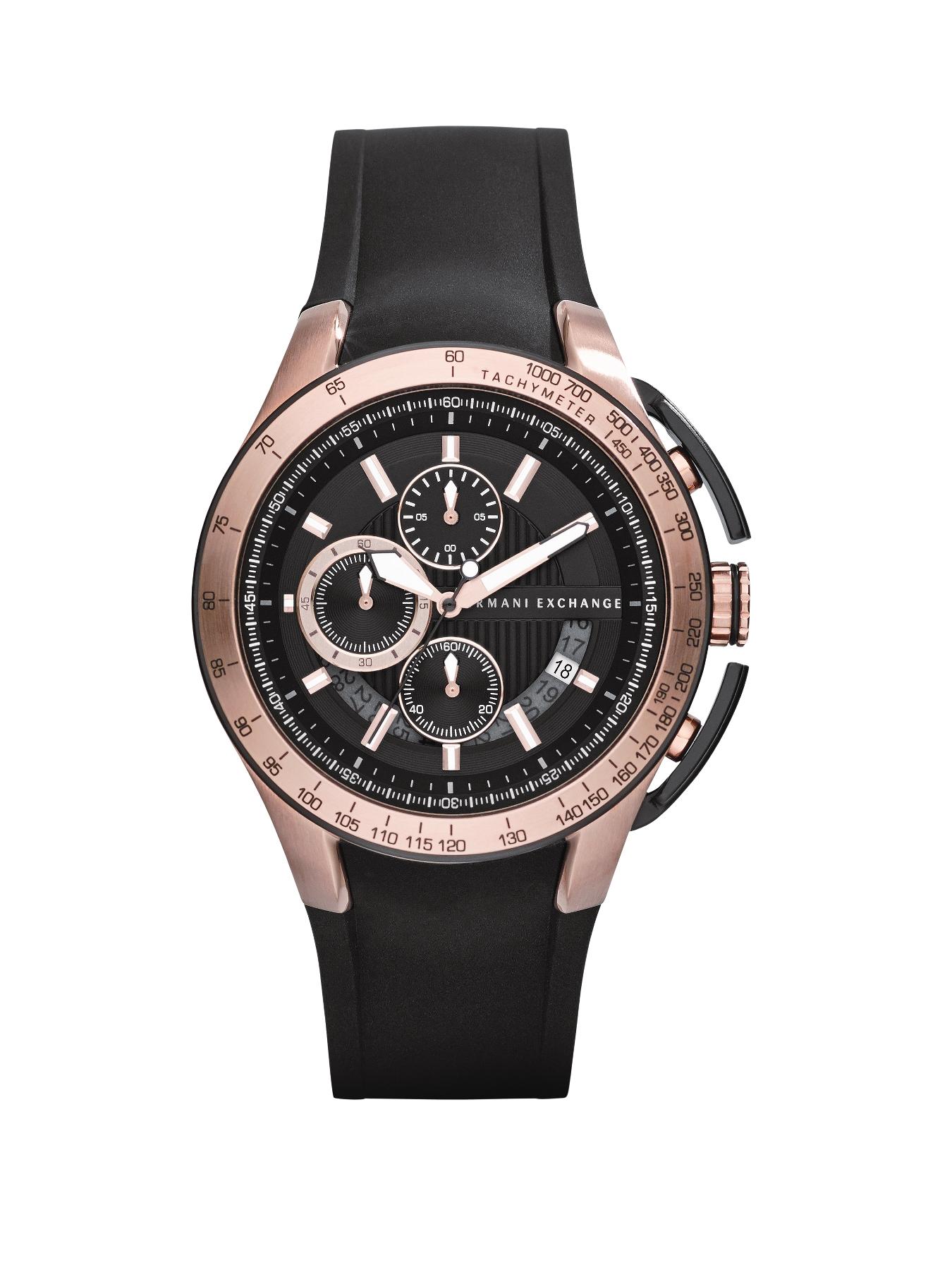 Black Dial Rose Gold IP Plated and Black Silicon Strap Mens Watch Black Dial Rose Gold IP Plated and Black Silicon Strap Mens Watch