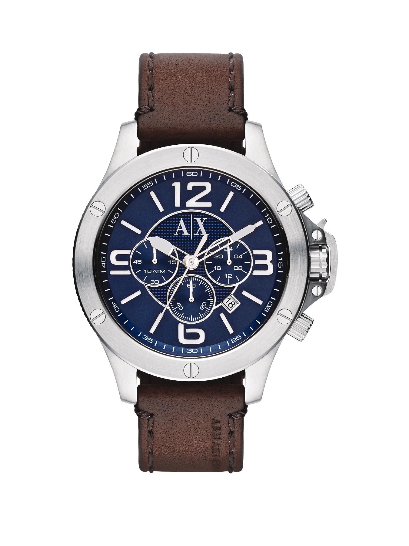 Blue Dial Stainless Steel and Brown Leather Strap Mens Watch Blue Dial Stainless Steel and Brown Leather Strap Mens Watch