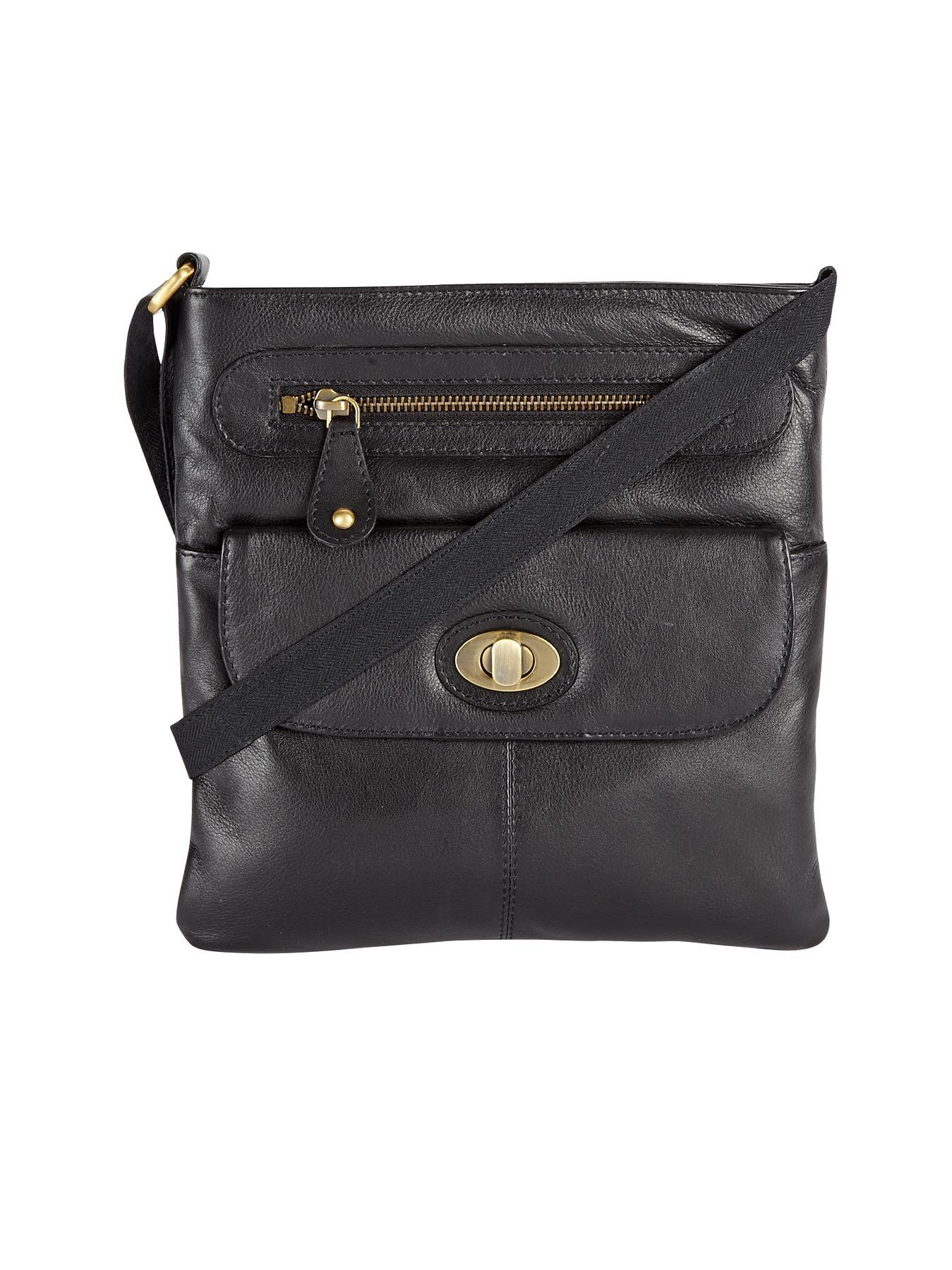 Suzanne Leather Pocket Front Crossbody Bag, Tan,Black Suzanne Leather Pocket Front Crossbody Bag, Tan,Black