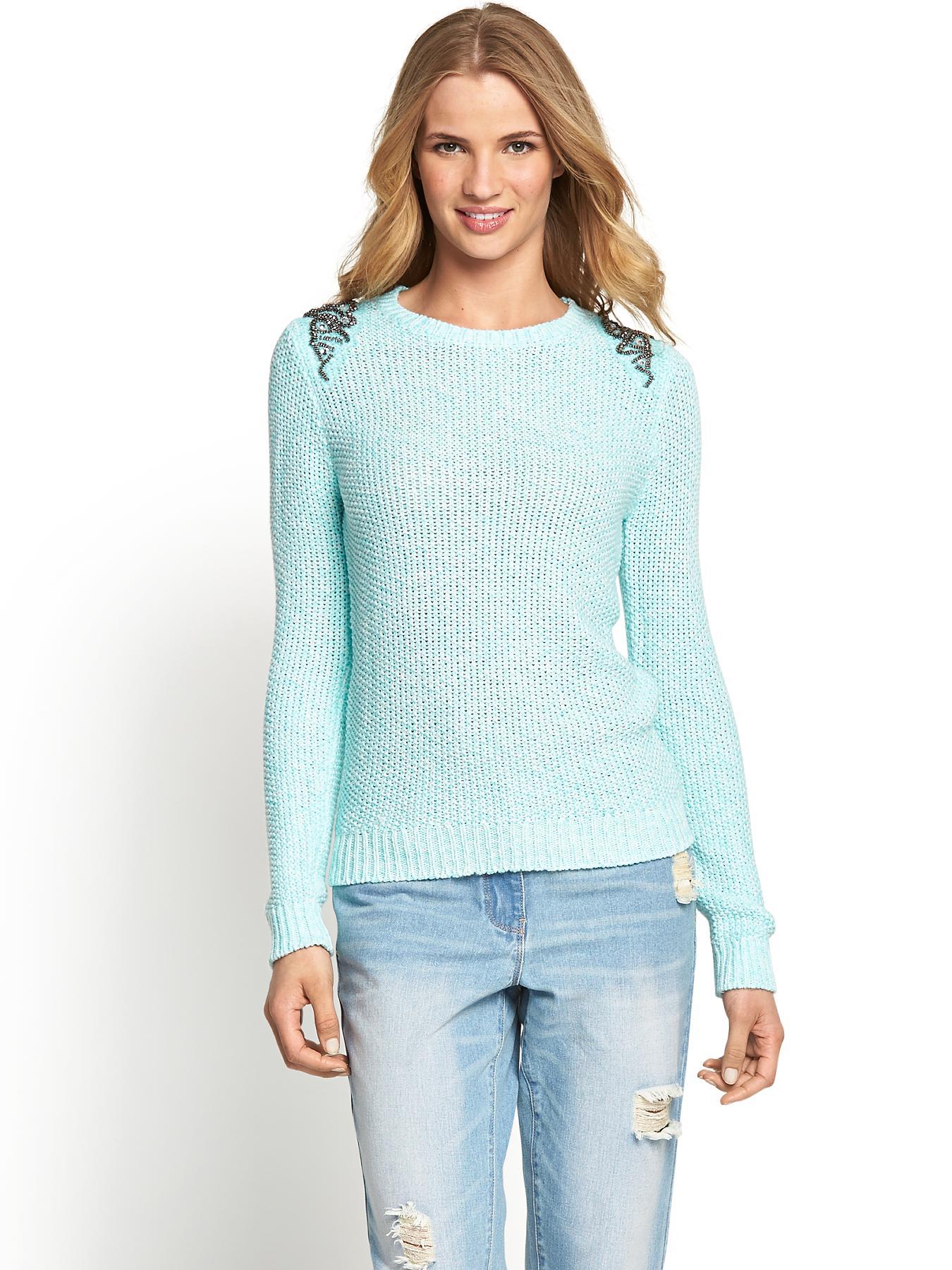 Stitch Embellished Shoulder Jumper, Black,White,Coral Stitch Embellished Shoulder Jumper, Black,White,Coral