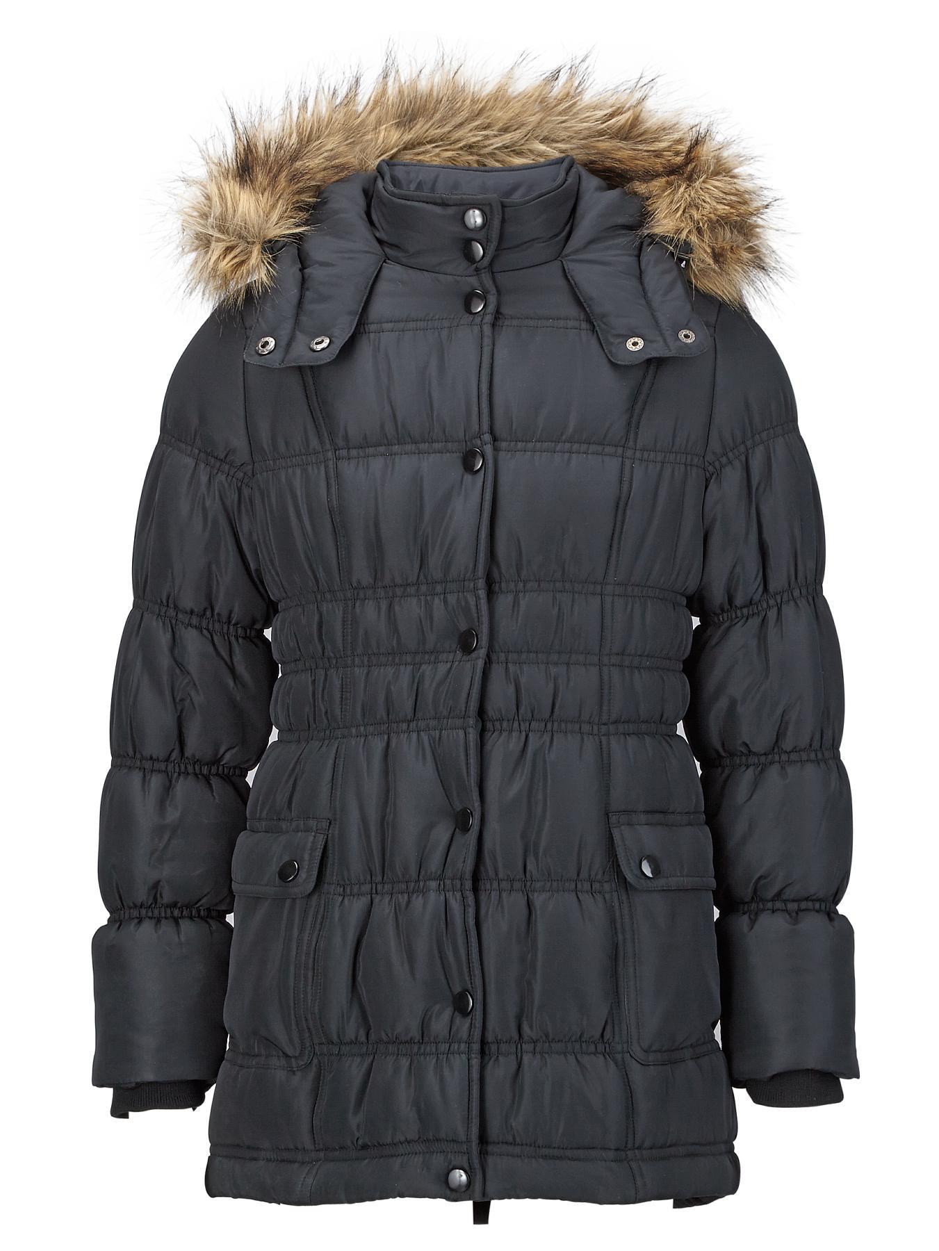Girls Longline Padded Coat with Faux Fur Hood Girls Longline Padded Coat with Faux Fur Hood