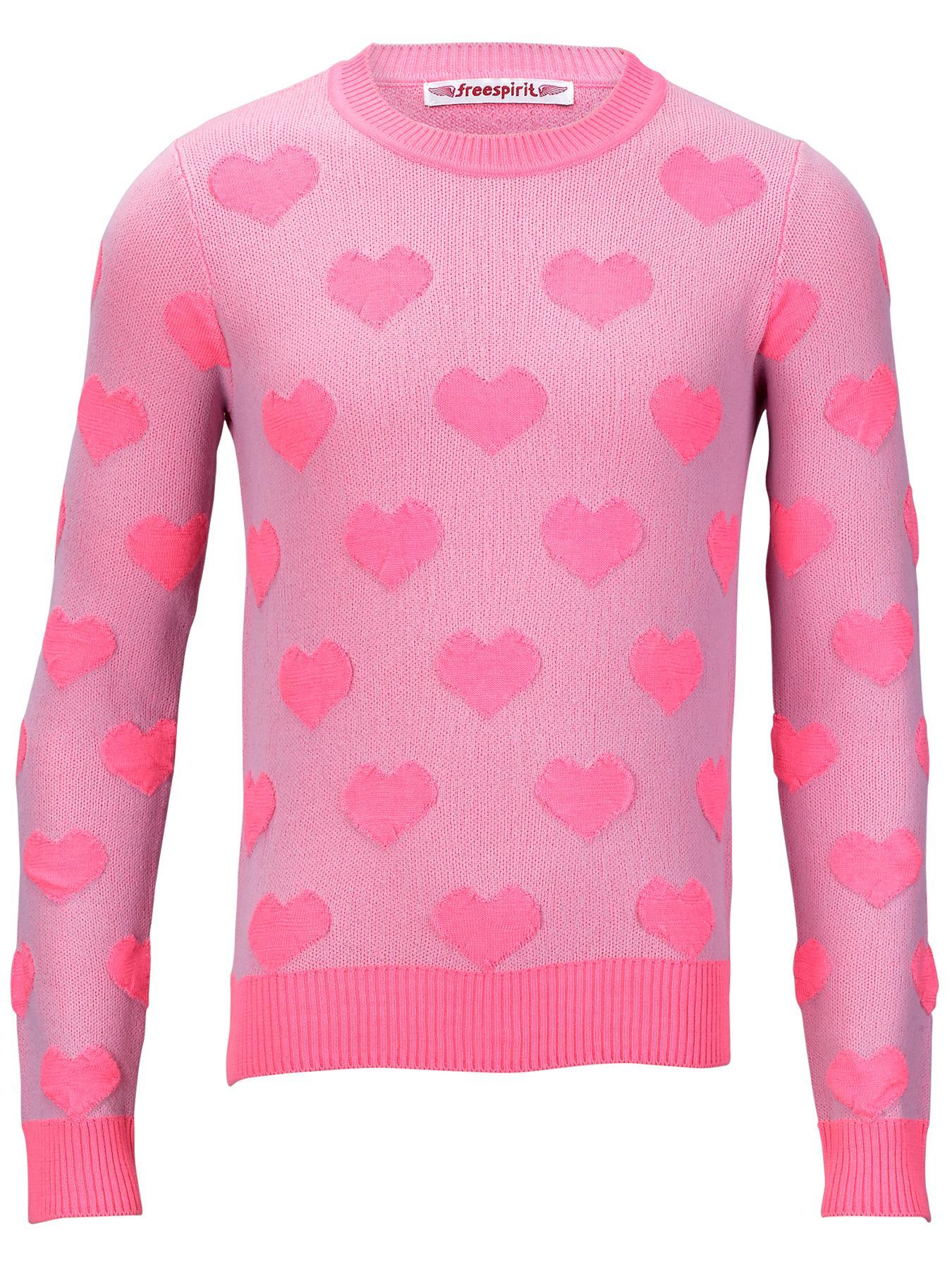 Girls Neon All Over Heart Jumper, Neon Girls Neon All Over Heart Jumper, Neon