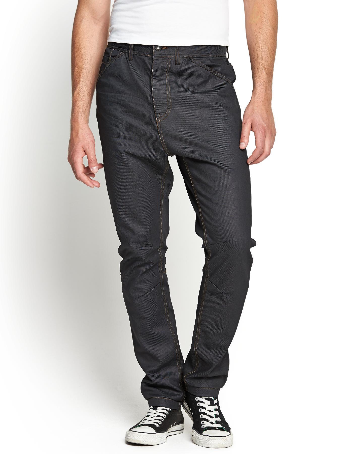Mens Coated Carrot Fit Jeans, Black Mens Coated Carrot Fit Jeans, Black