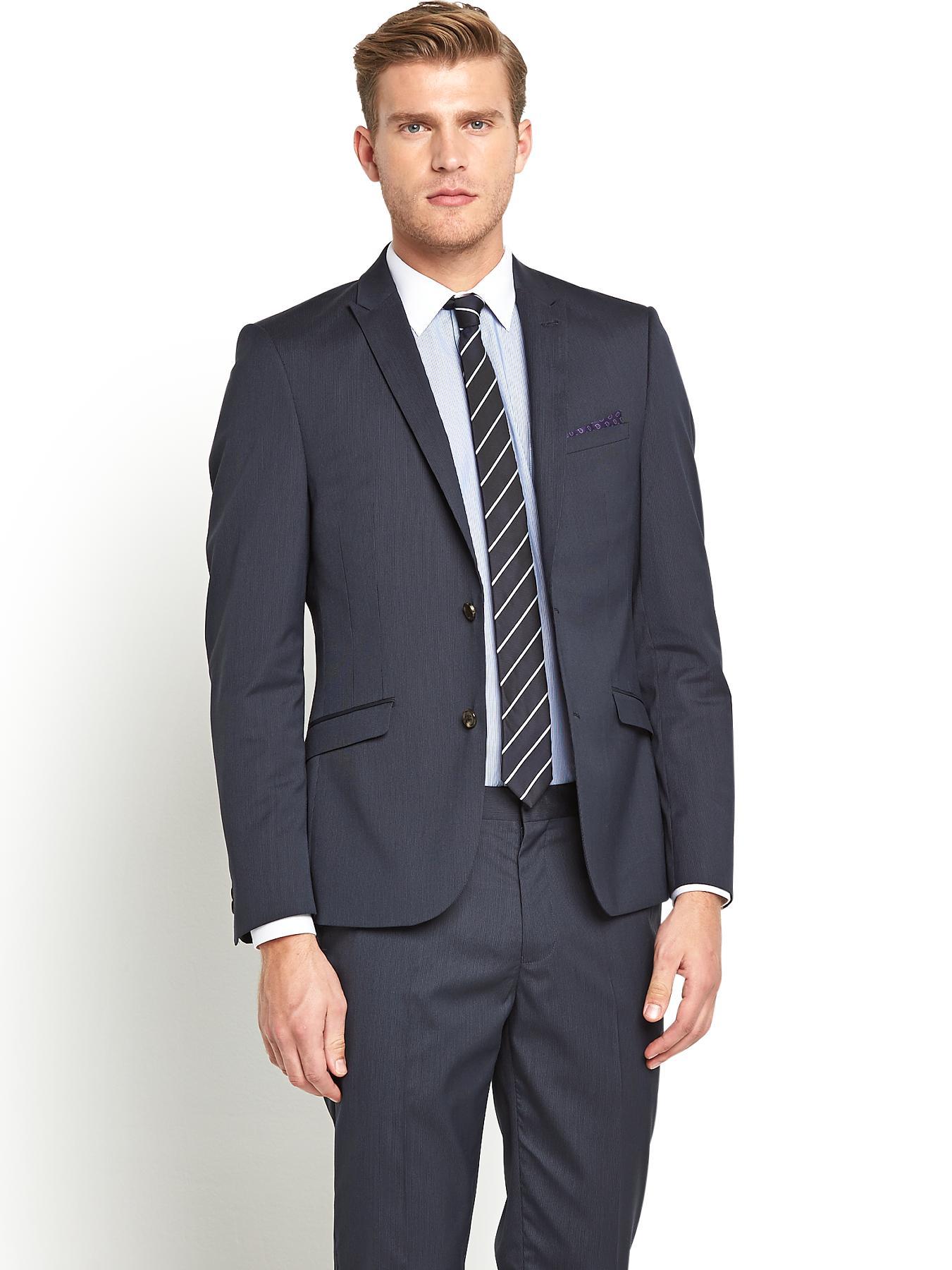 Mens Peak Lapel Single Breasted Slim Fit Suit Jacket, Navy Mens Peak Lapel Single Breasted Slim Fit Suit Jacket, Navy