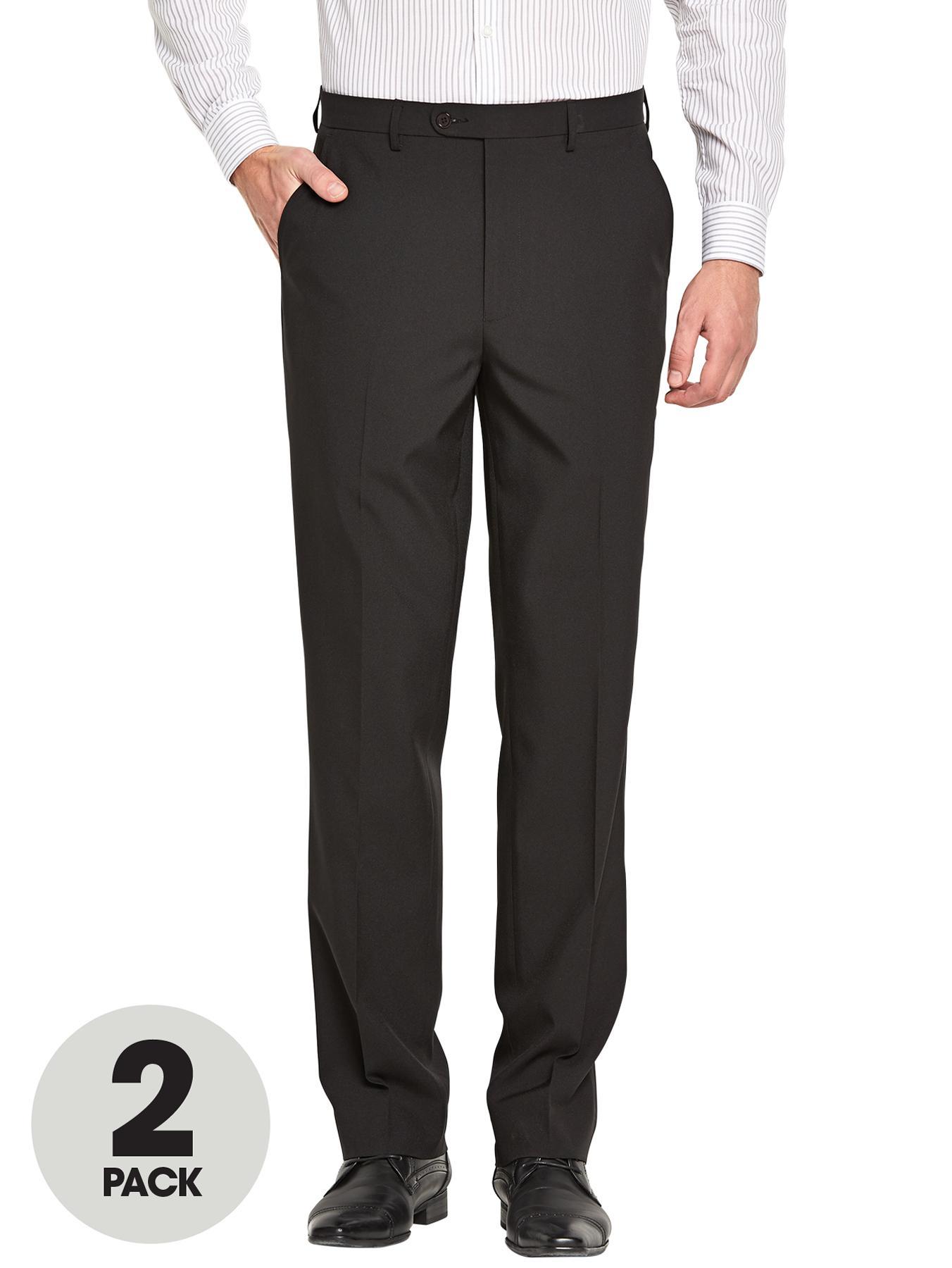 Mens Polyester Trousers (2 Pack), Black Mens Polyester Trousers (2 Pack), Black