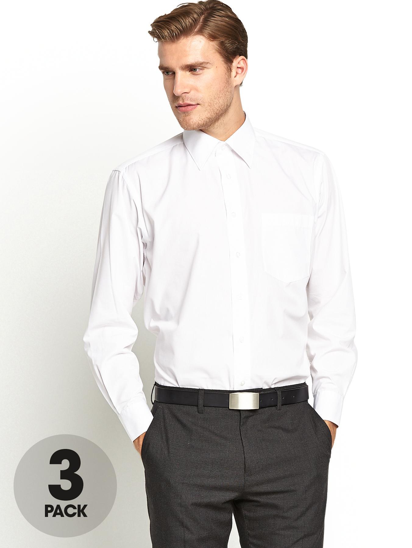 Mens Regular Fit Shirts (3 Pack) - White, White Mens Regular Fit Shirts (3 Pack) - White, White