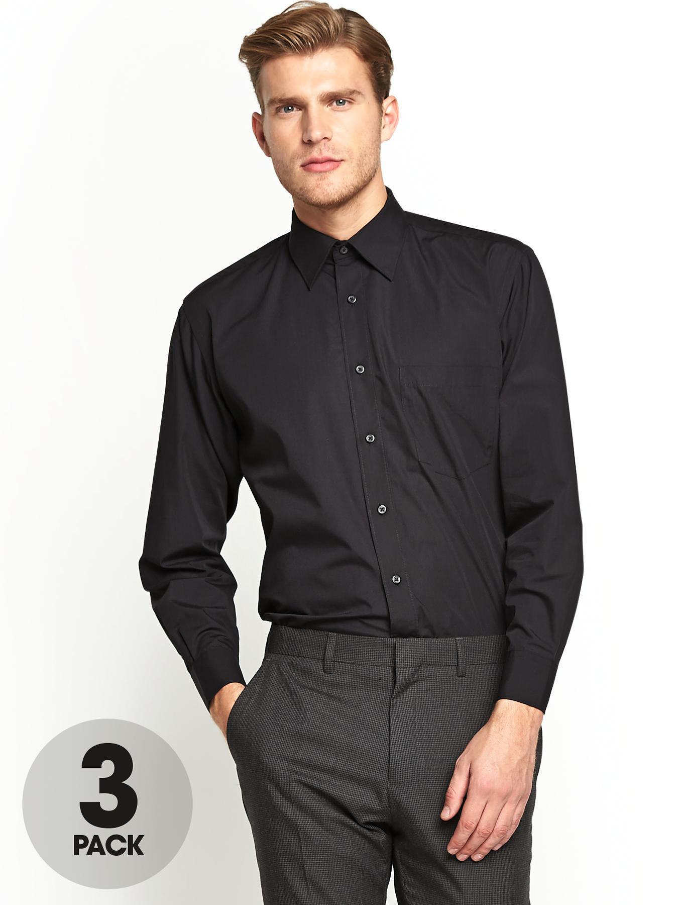 Mens Regular Fit Shirts (3 Pack) - Black, Black Mens Regular Fit Shirts (3 Pack) - Black, Black