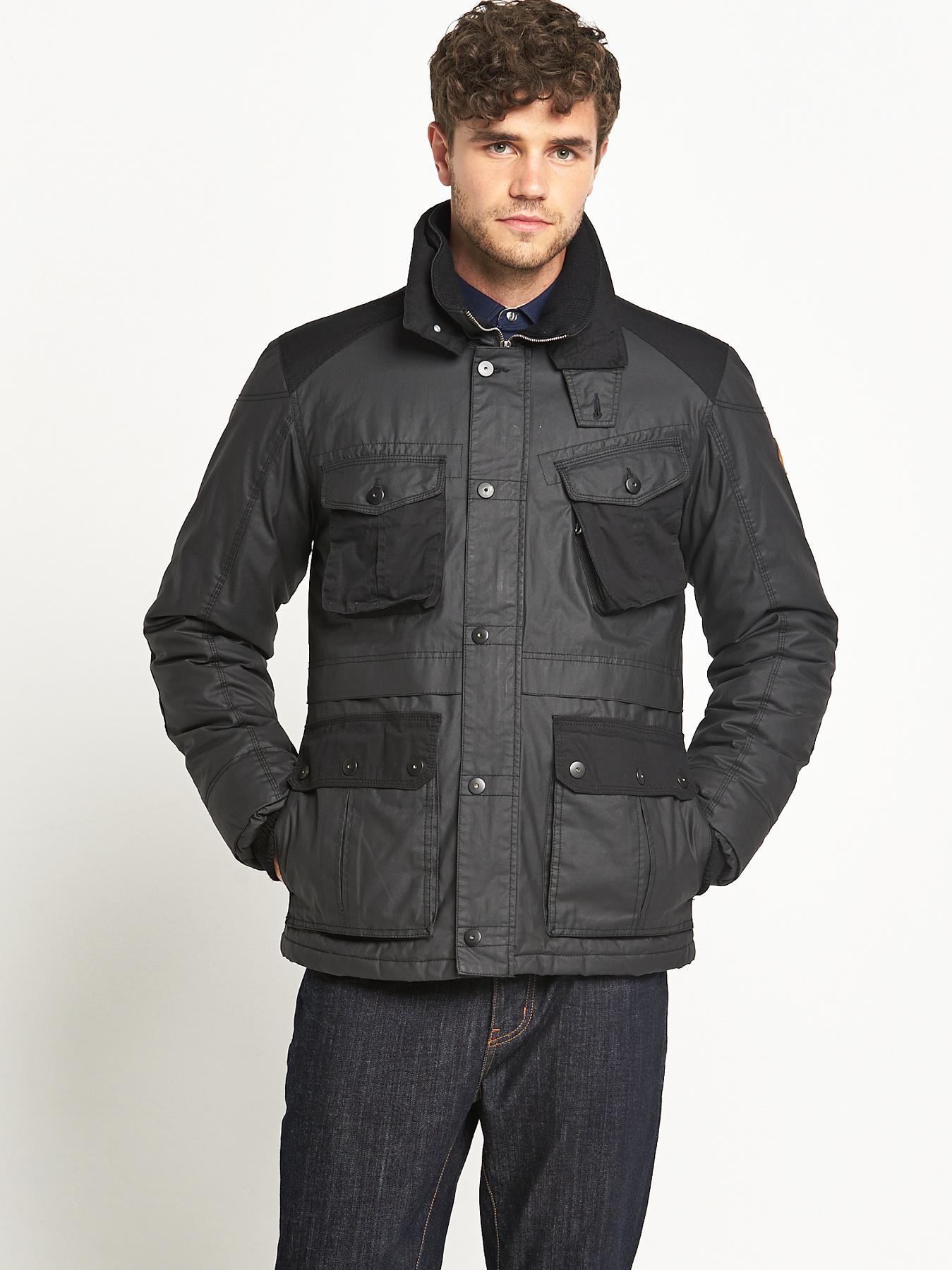 Mens Four Pocket Wax Effect Jacket - Black, Black Mens Four Pocket Wax Effect Jacket - Black, Black
