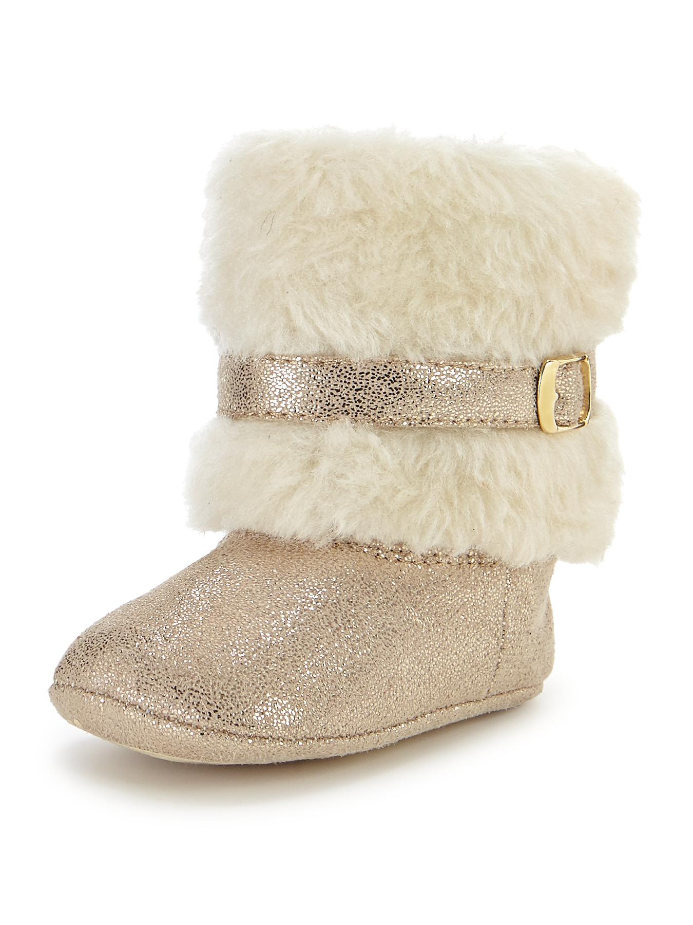 Angelique Faux Fur Cuff Pram Boots, Black,Gold Angelique Faux Fur Cuff Pram Boots, Black,Gold