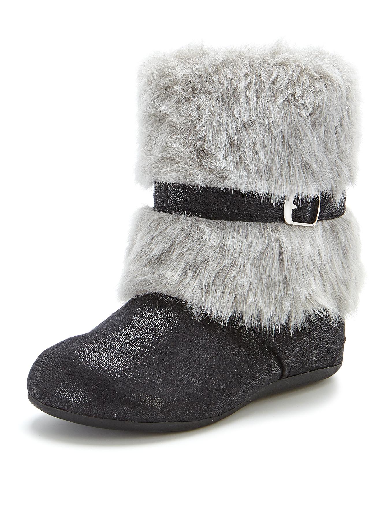 Angelica Faux Fur Cuff Boots, Black,Gold Angelica Faux Fur Cuff Boots, Black,Gold