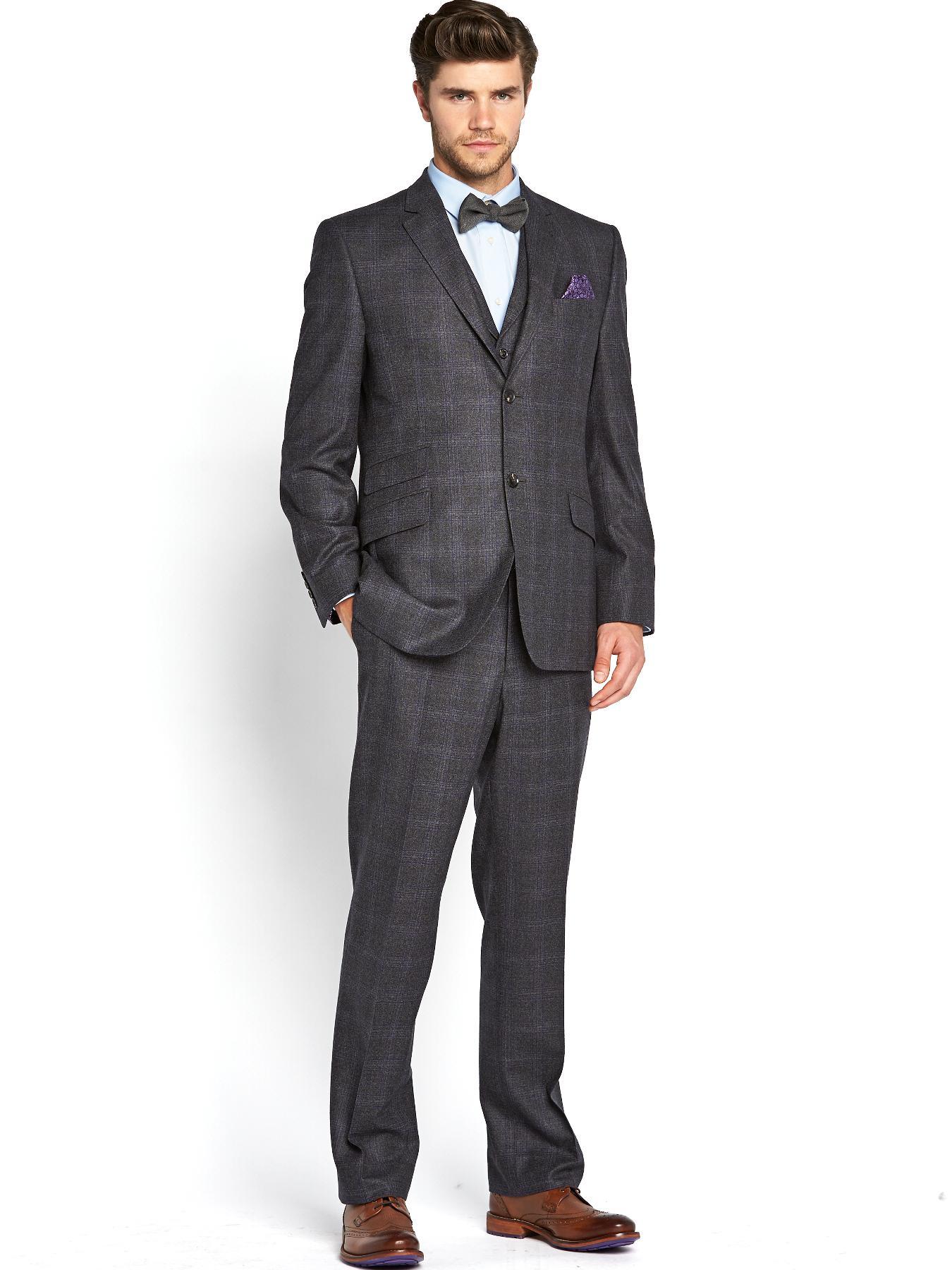 Mens Lashup Check 3 Piece Suit, Grey Mens Lashup Check 3 Piece Suit, Grey