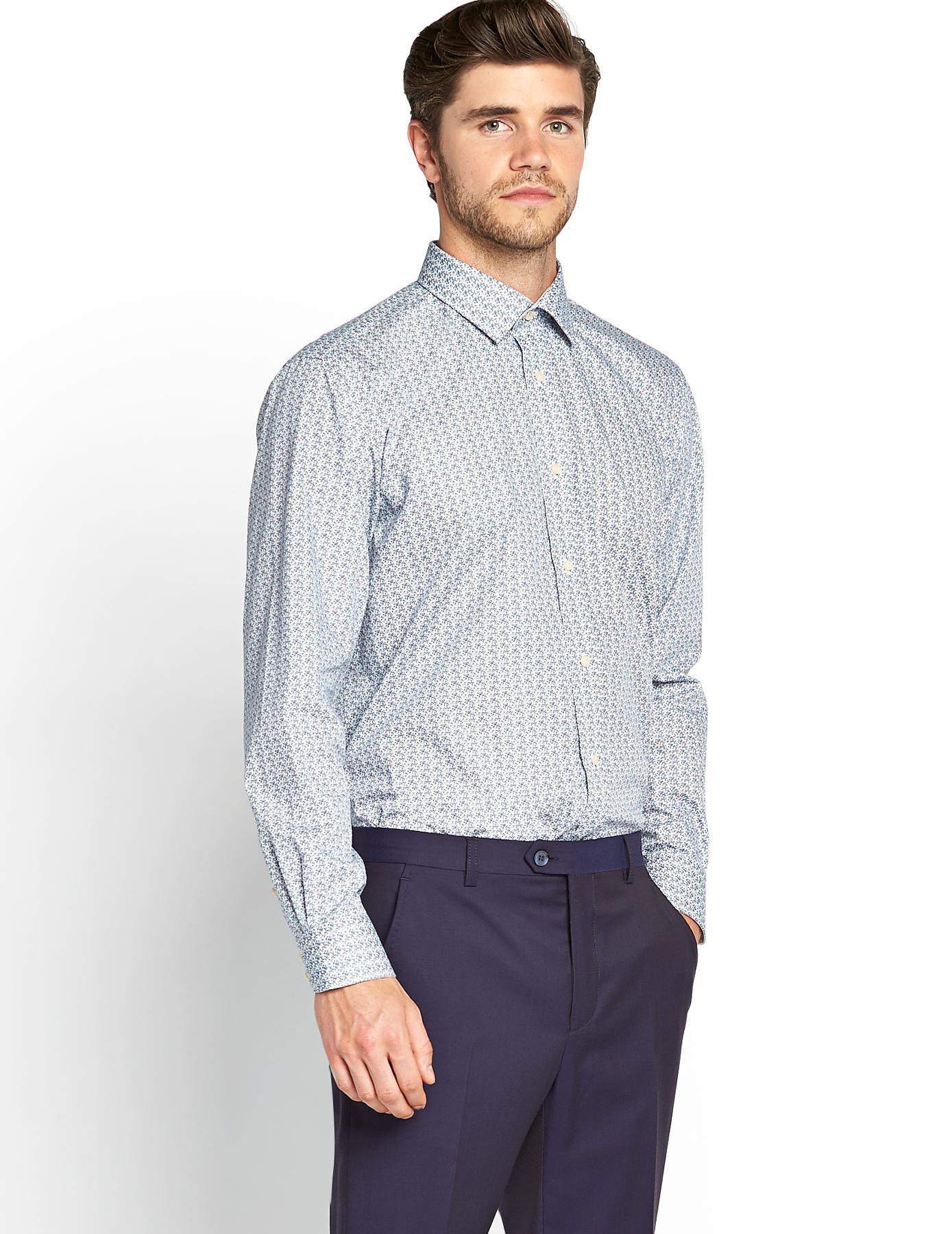 Mens Floral Long Sleeved Shirt, Grey Mens Floral Long Sleeved Shirt, Grey