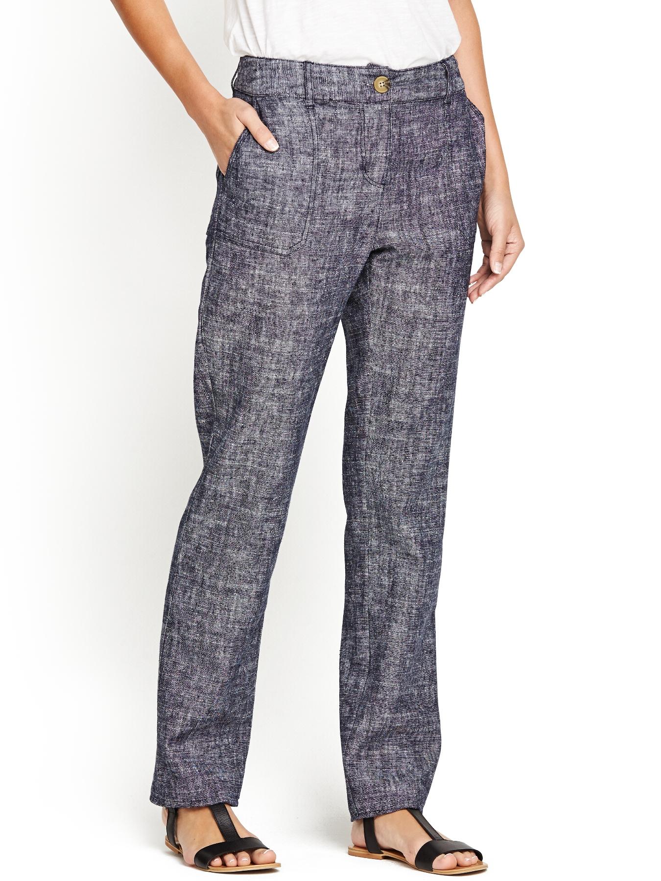 Textured Linen Trousers, Grey,Navy Textured Linen Trousers, Grey,Navy