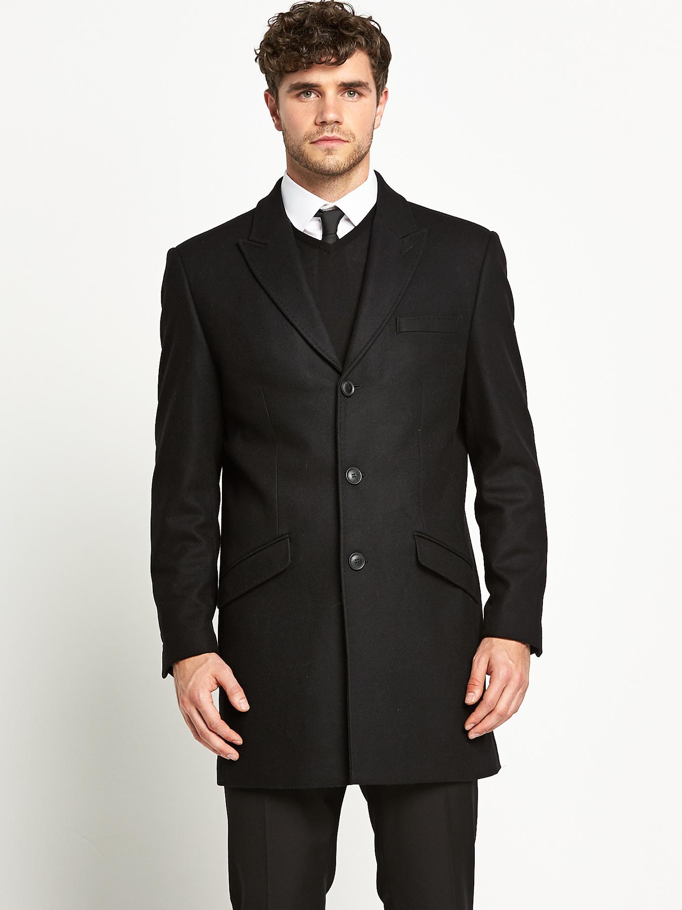Mens Single Breasted Tailored Coat, Black Mens Single Breasted Tailored Coat, Black