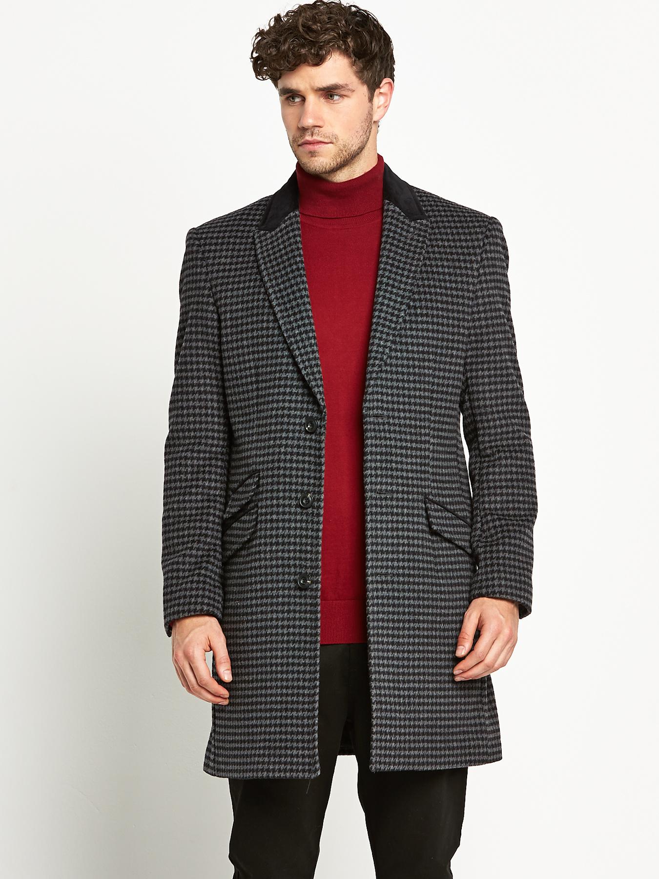 Mens Check Overcoat, Grey Mens Check Overcoat, Grey