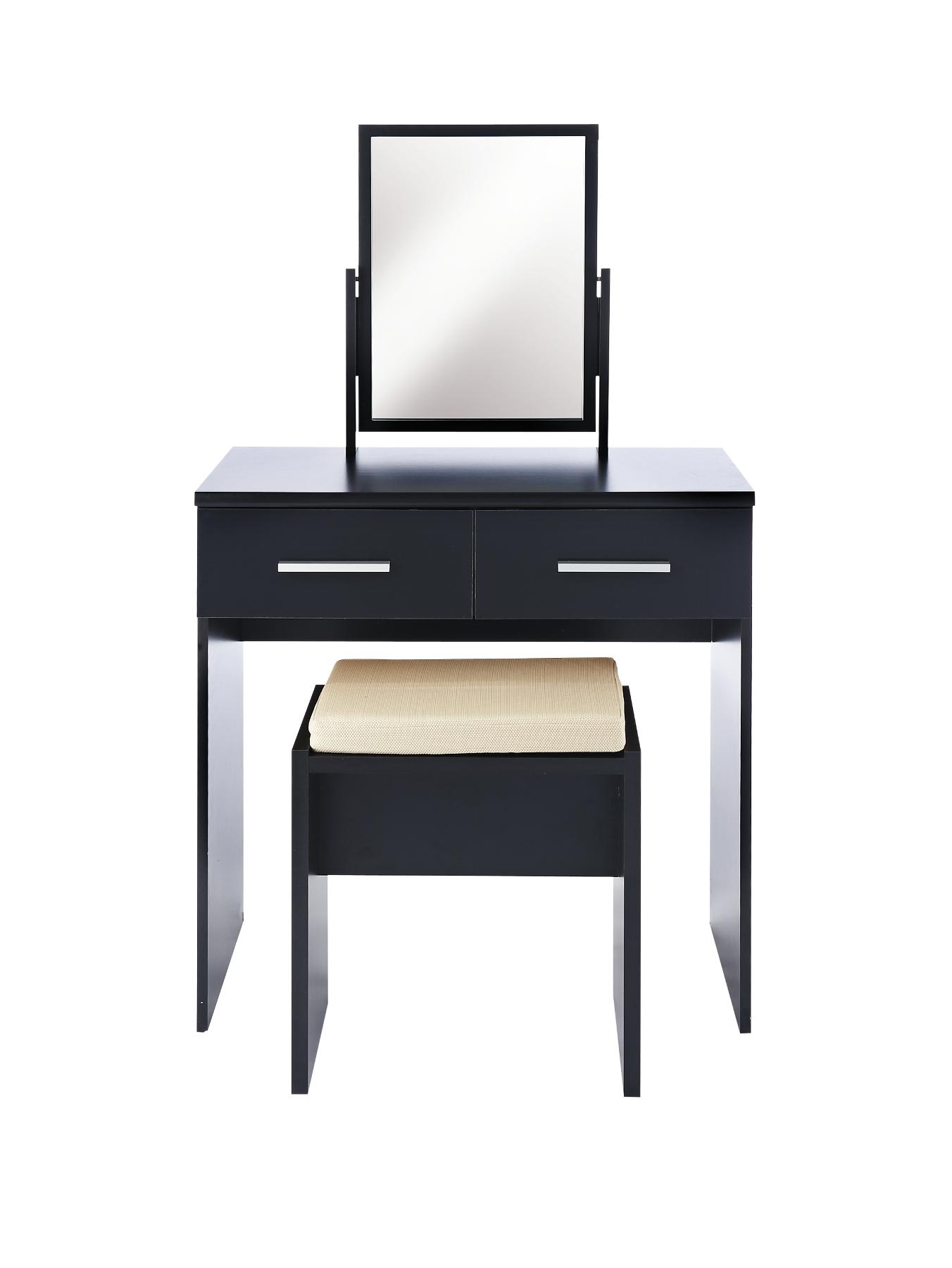 Prague High Gloss Dressing Table, Stool and Mirror Set, Black,White Prague High Gloss Dressing Table, Stool and Mirror Set, Black,White