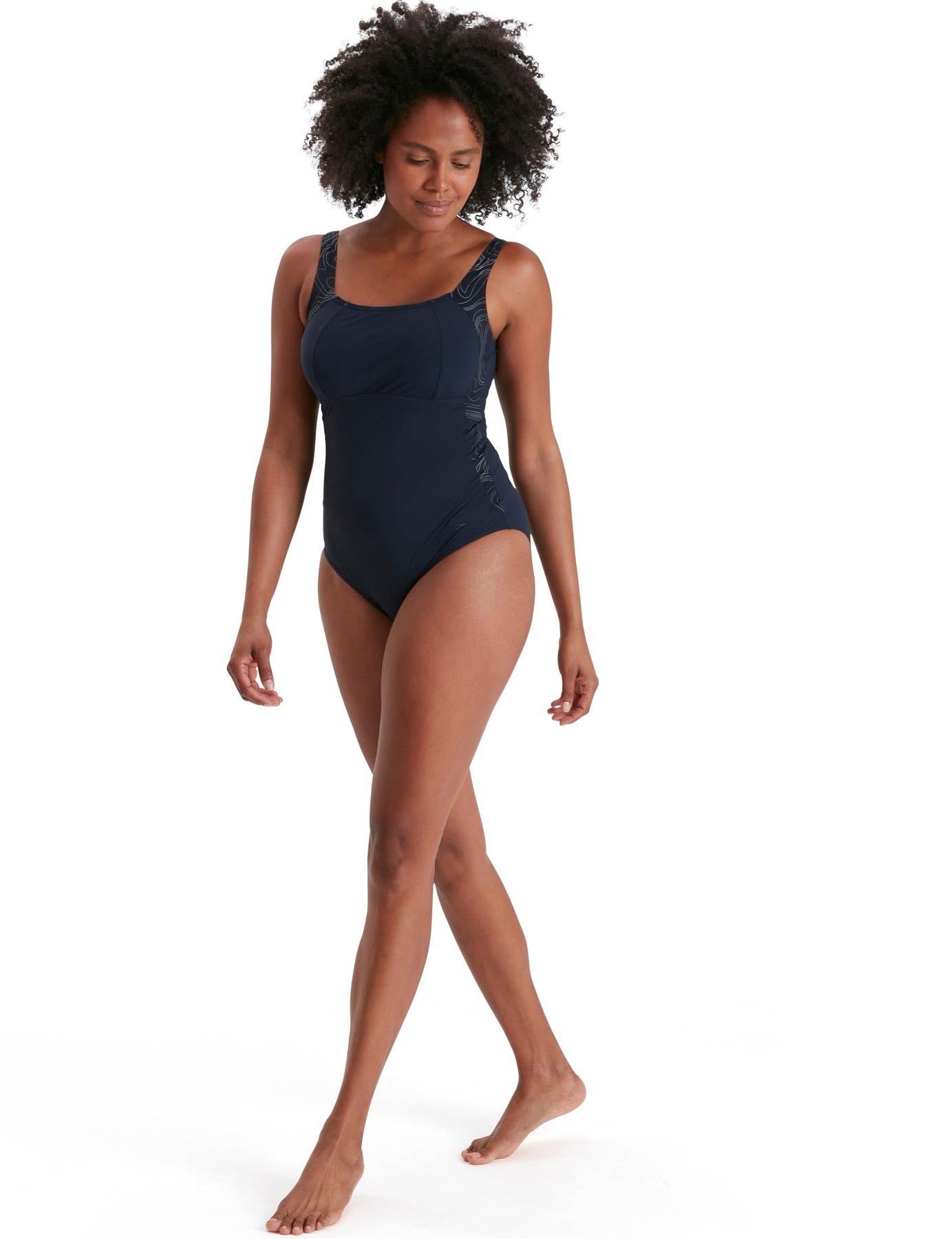 Speedo Lunalustre Printed Shaping Swimsuit Dark Blue