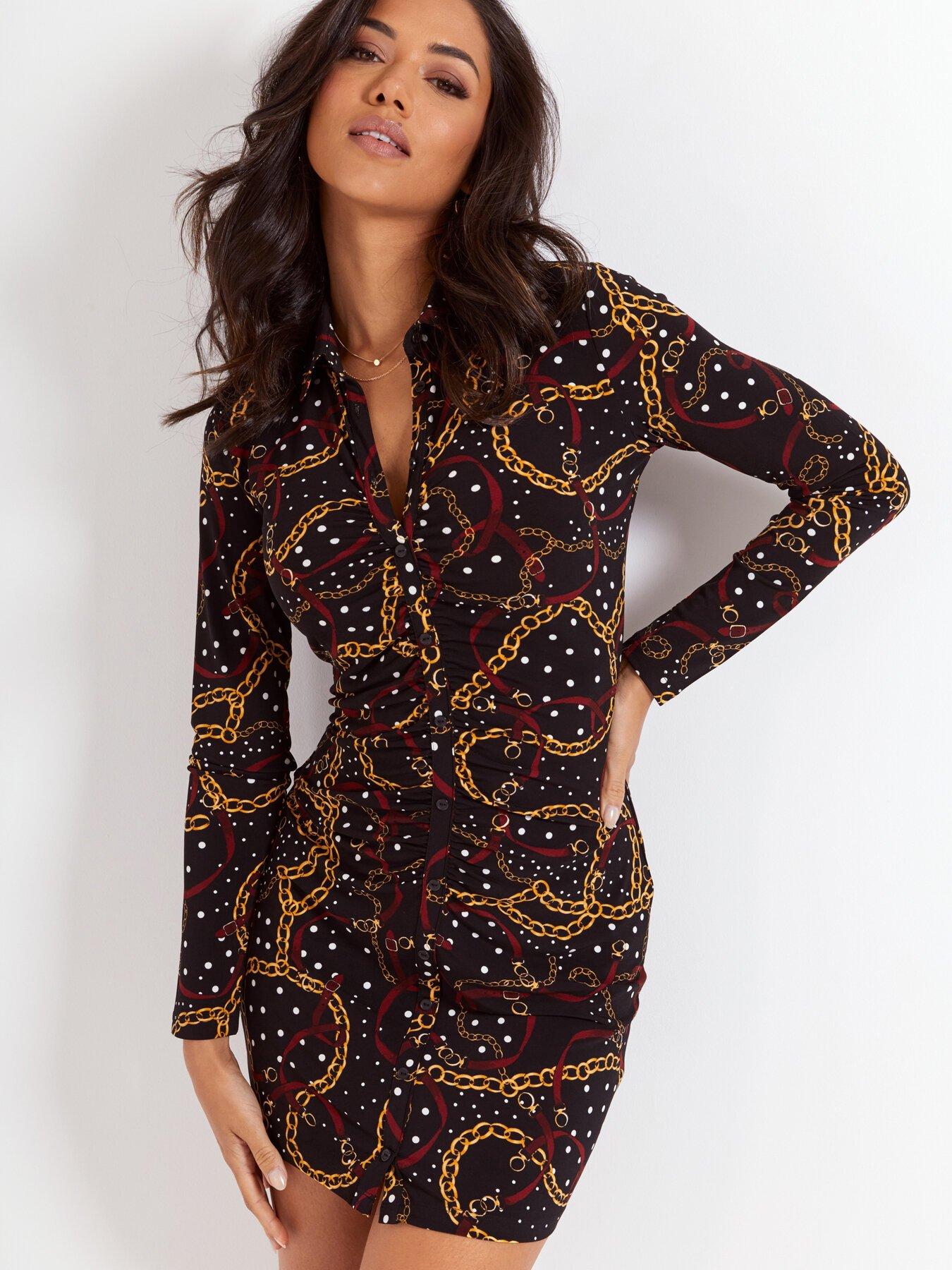 undefined Brooke Jersey Ruched Front Shirt Dress - Black/Multi
