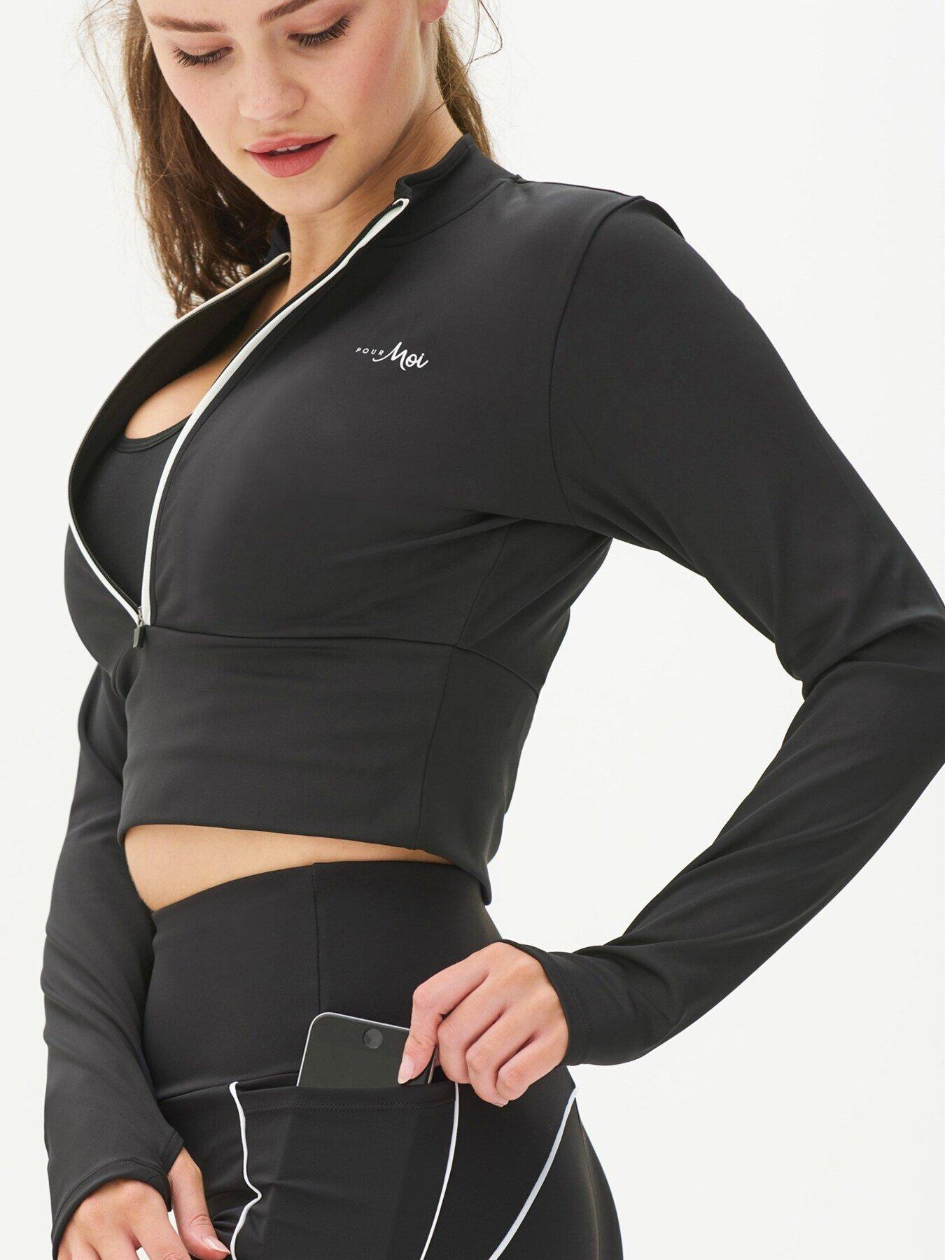 undefined Energy Long Sleeve Half Zip Cropped Top - Black/White