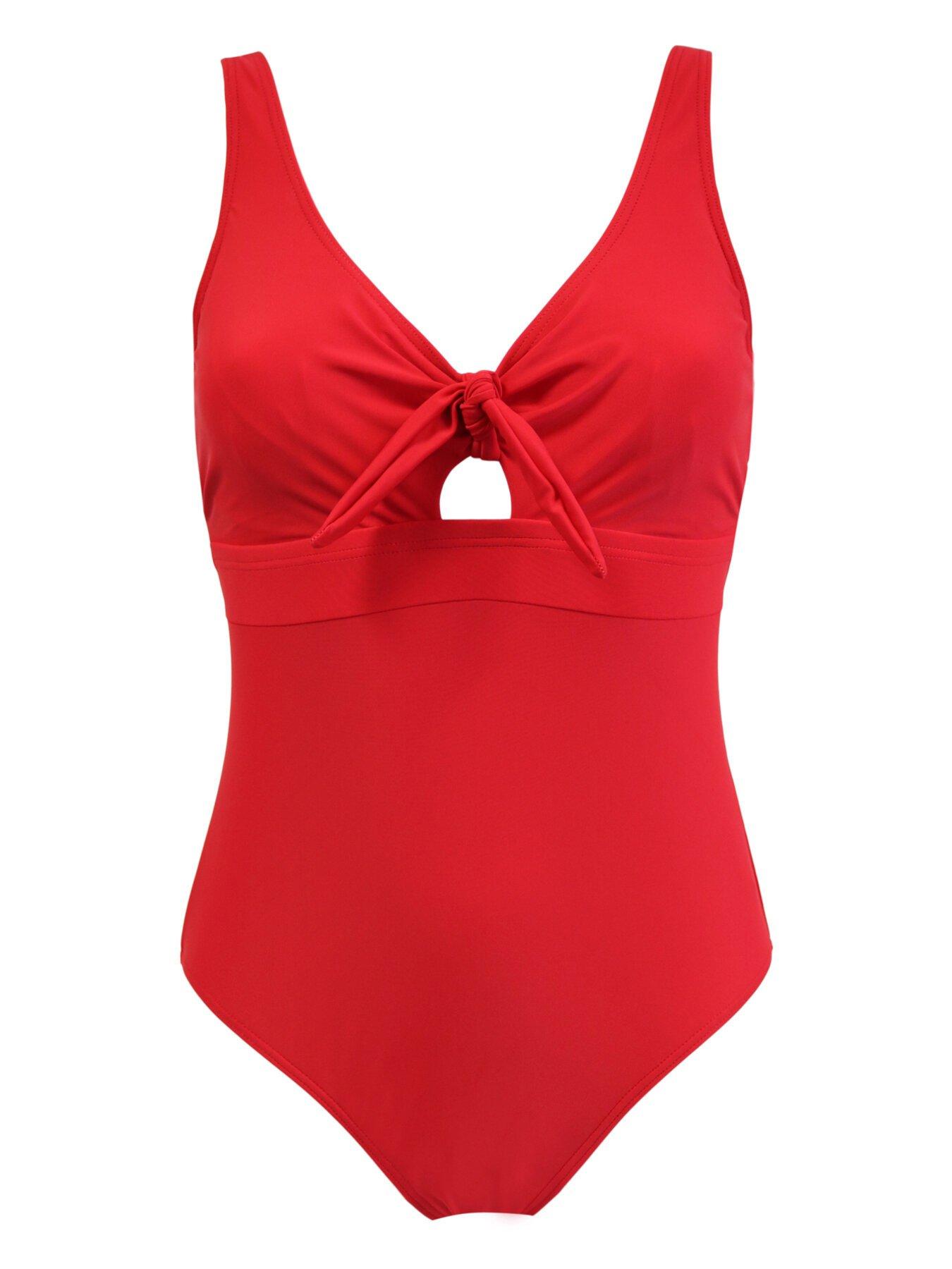 Pour Moi Underwired Bow Front Control Swimsuit Red littlewoods