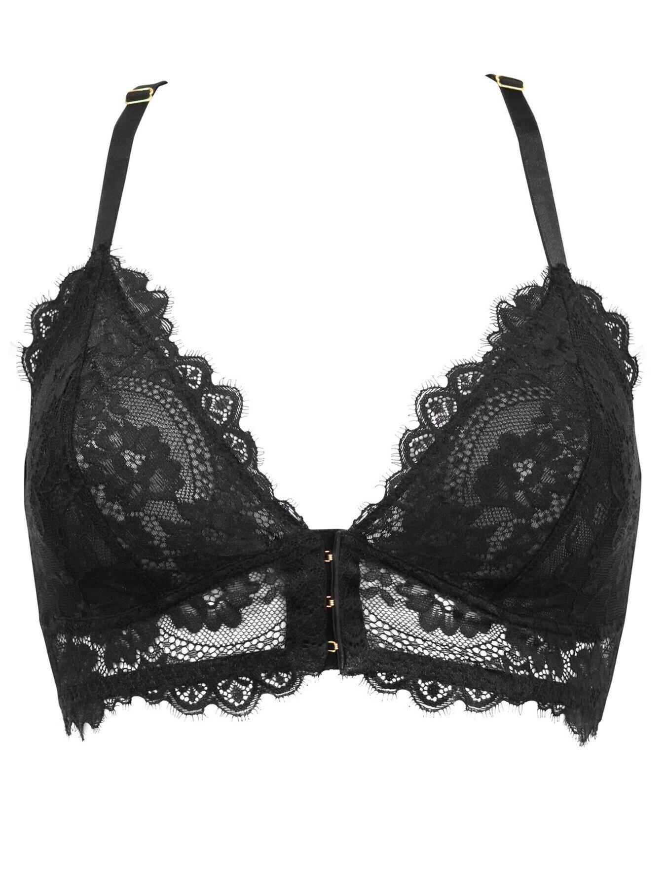 India Front Fastening Underwired Bralette, Black