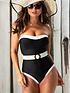  image of pour-moi-removable-straps-belted-control-swimsuit-blackwhite