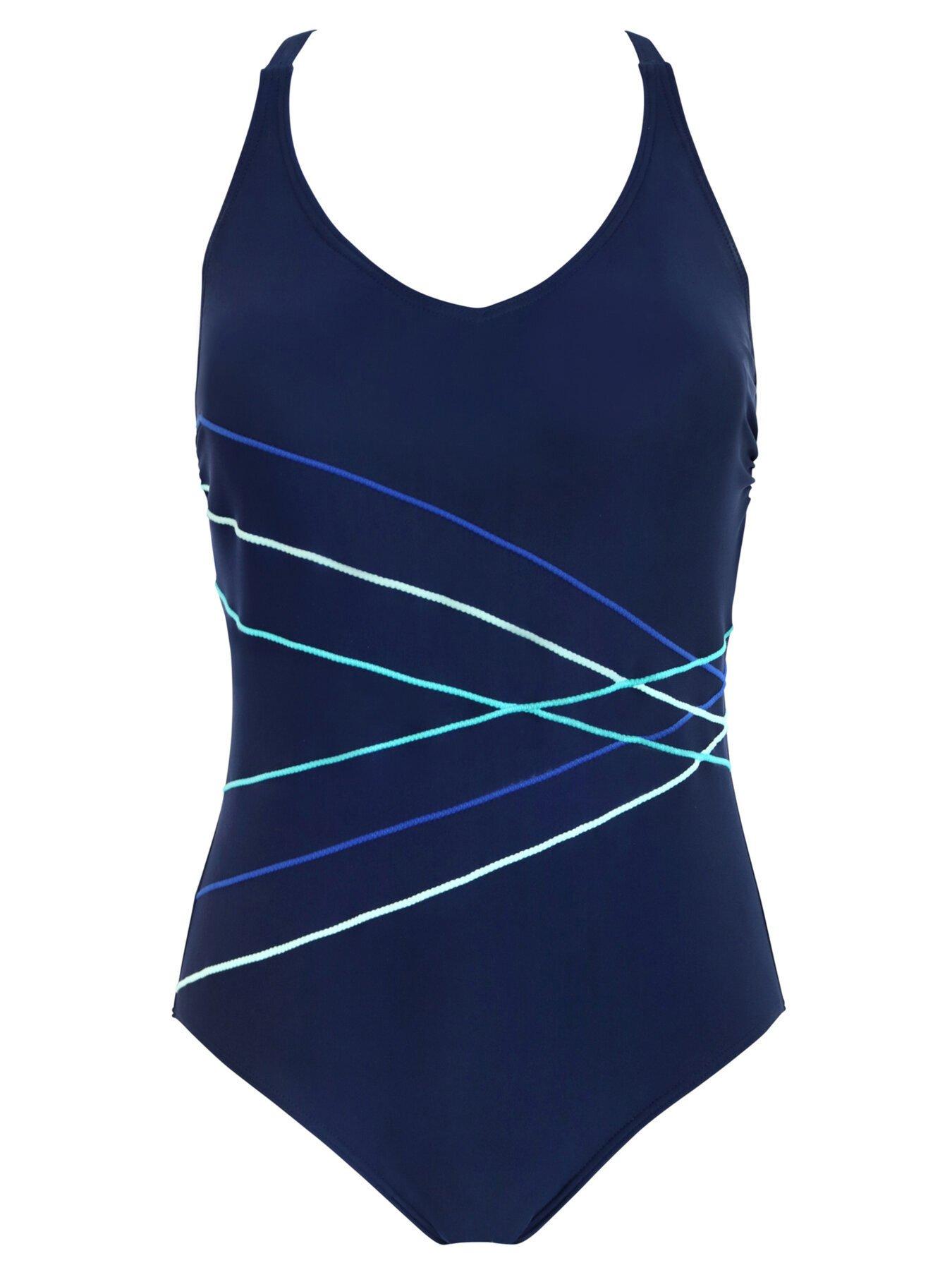 Energy Chlorine Resistant V Neck Linear Swimsuit - Dark Blue