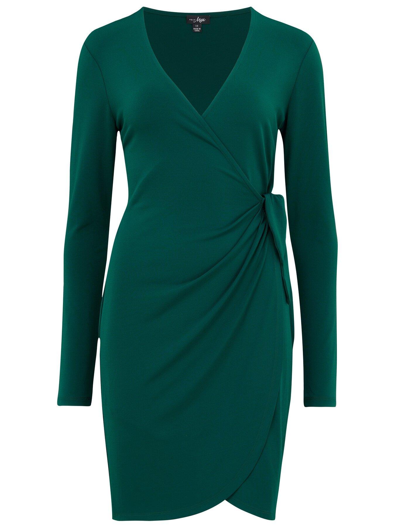  image of pour-moi-bryony-slinky-jersey-wrap-mini-dress-green