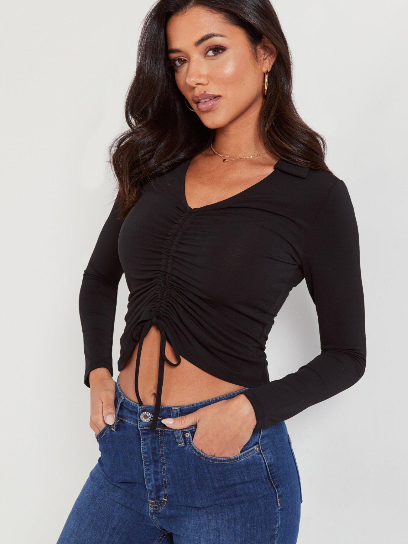 undefined Lana Ruche Front Slinky Jersey Top - Black