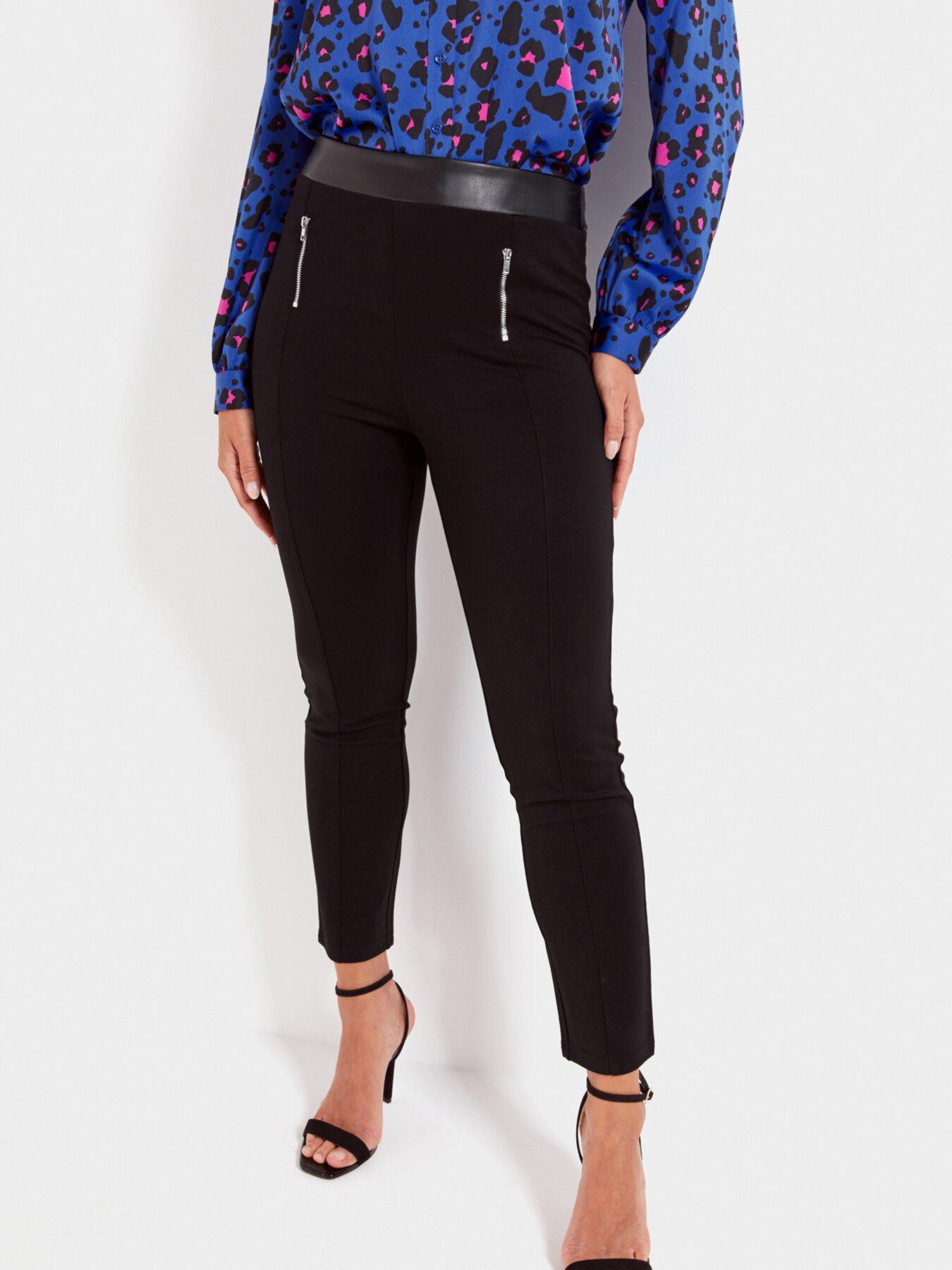 undefined Amy Faux Leather Waistband Slim Ponte Trouser