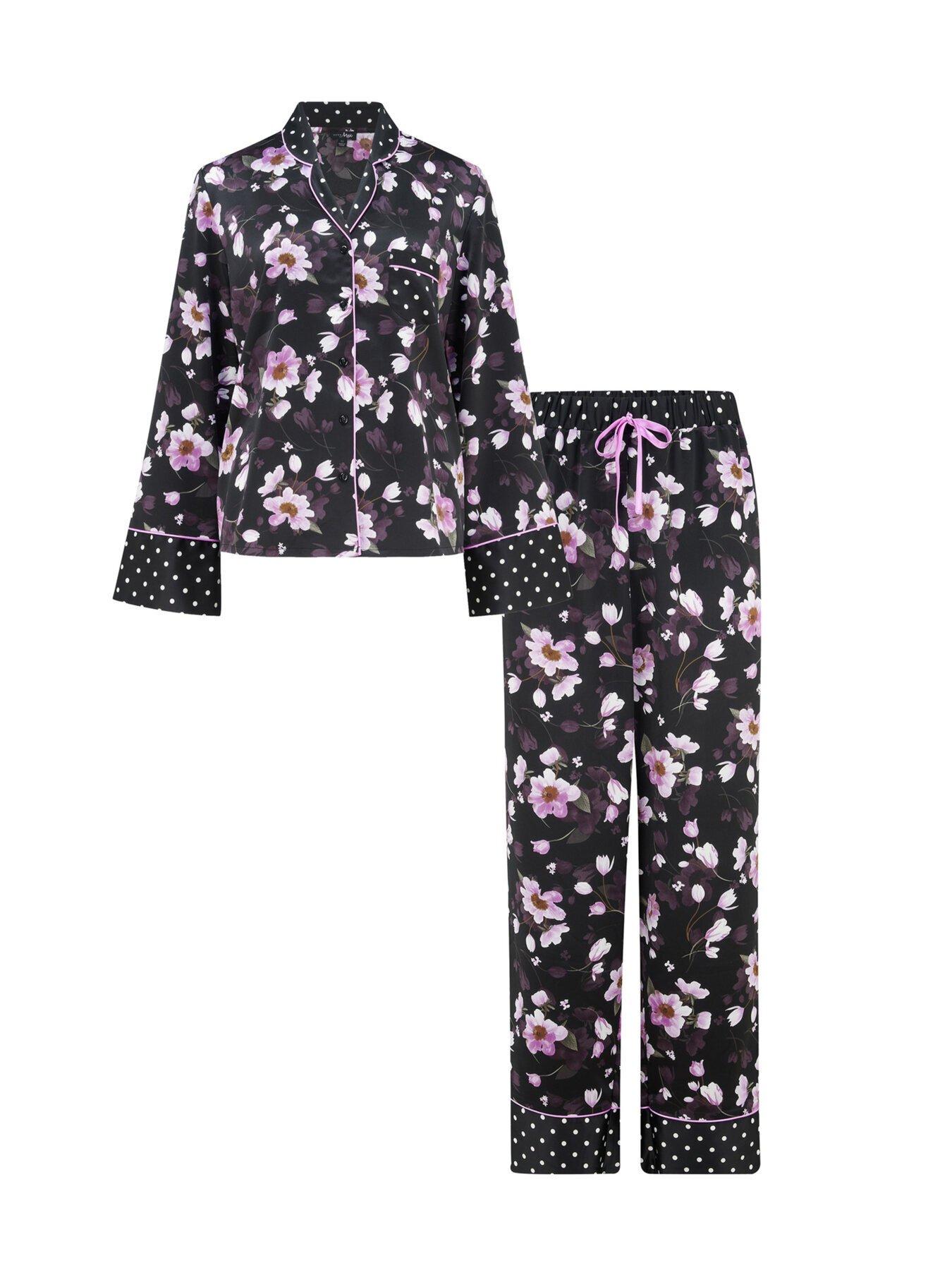 image of pour-moi-luxe-satin-print-mix-revere-collar-pyjama-set