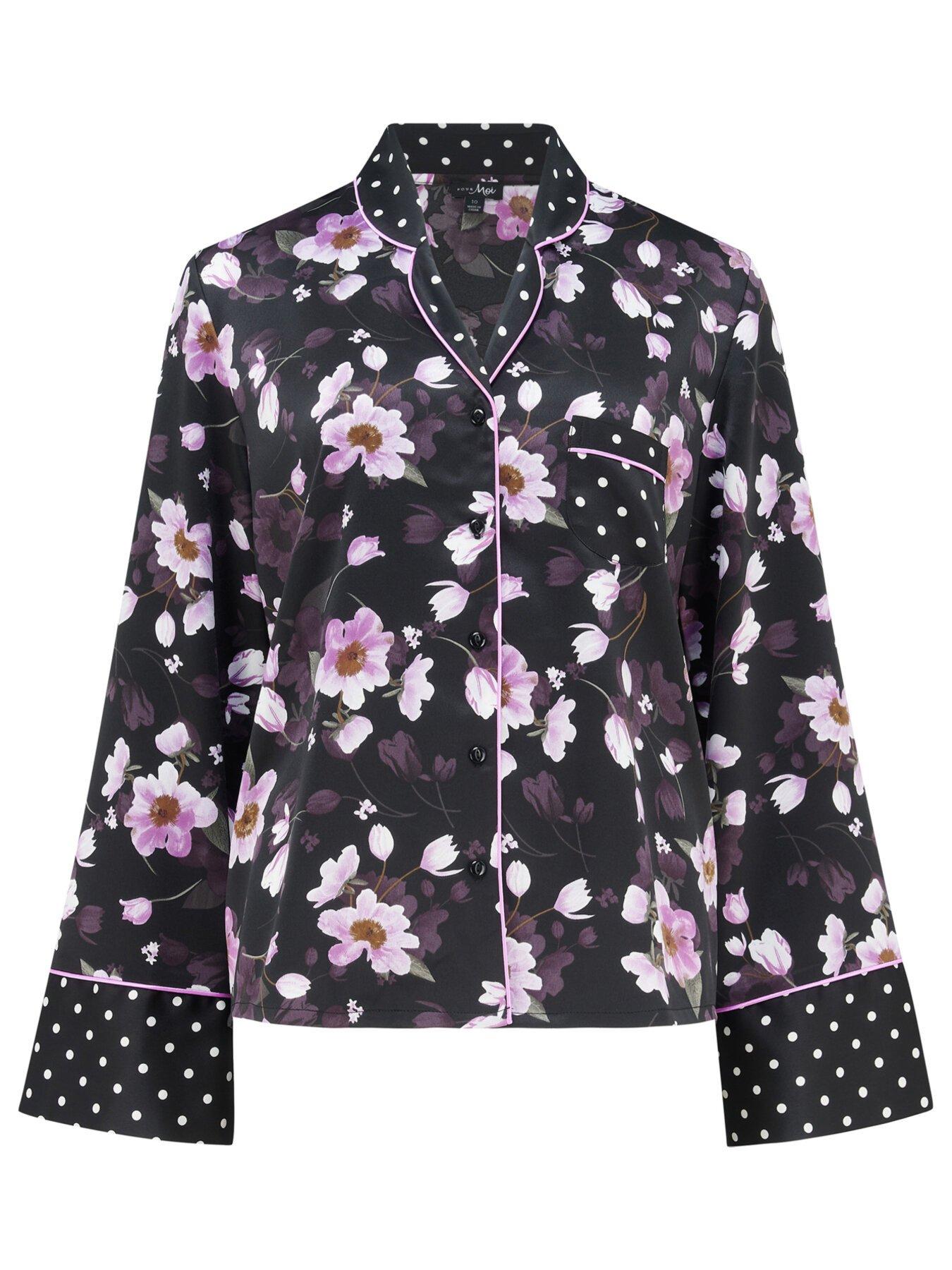  image of pour-moi-luxe-satin-print-mix-revere-collar-pyjama-set