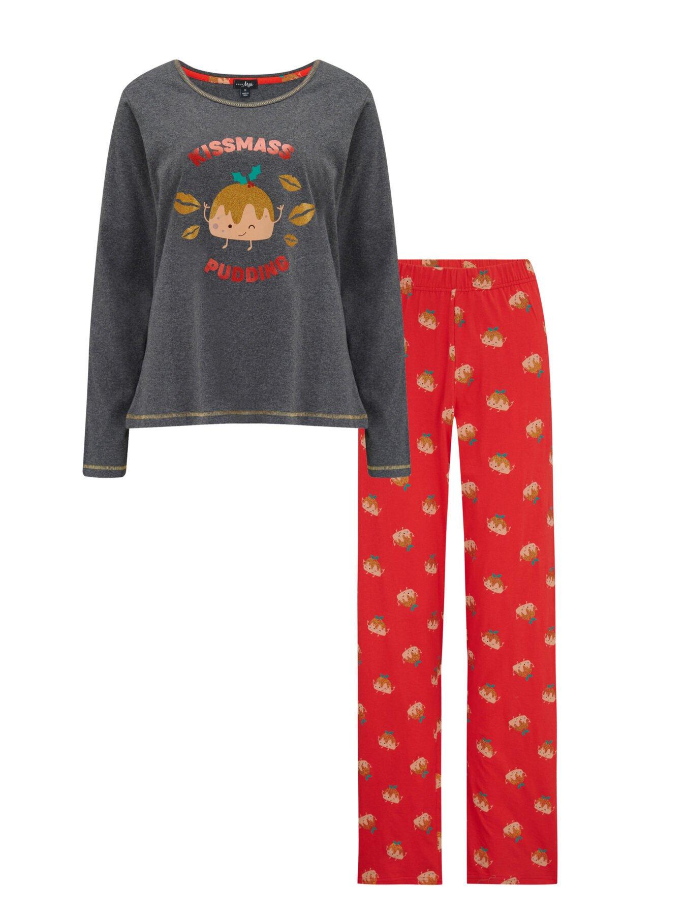 Image 3 of 5 of Pour Moi Kissmass Pudding Cotton Jersey Christmas Pyjama Set - Multi