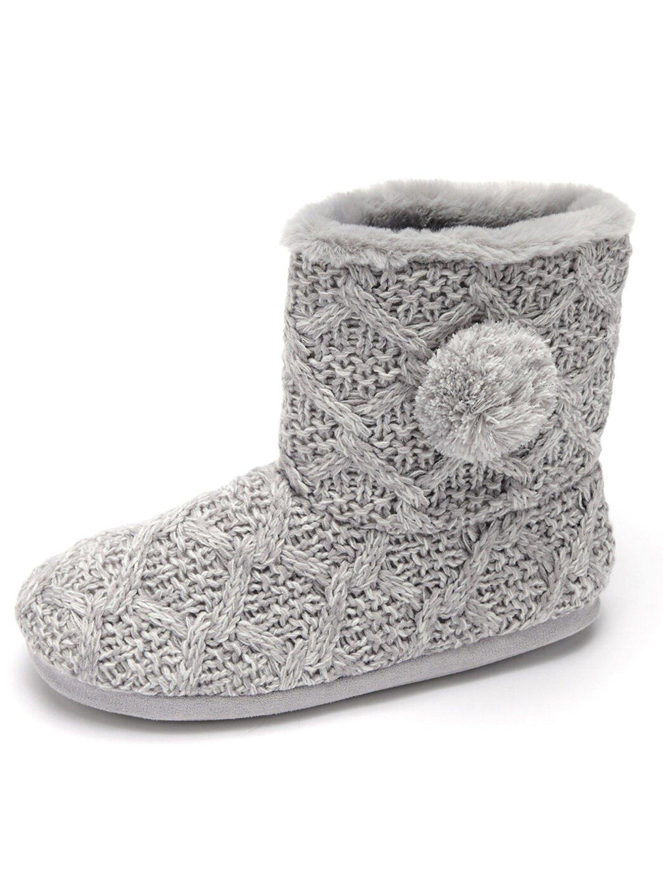 Image 1 of 3 of Pour Moi Cable Knit Bootie Slipper - Grey